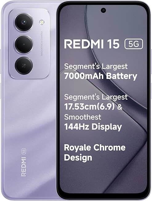 Redmi 15 5G 8GB + 256GB | 7000mAhA | 17.53cm (6.9) 144Hz | Snapdragon 6s Gen 3 | 18W | 50MP AI