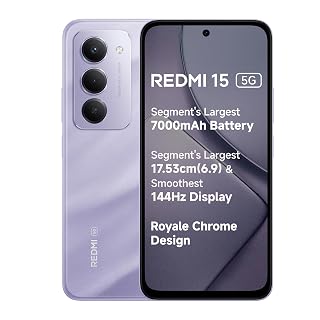 Redmi 15 5G Sandy Purple 6GB + 128GB | Segment's Largest 7000mAhA Battery | Segment's Largest Display 17.53cm(6.9) Up to 144Hz | Snapdragon 6s Gen 3 | 18W Reverse Charging | 50MP AI Dual Camera