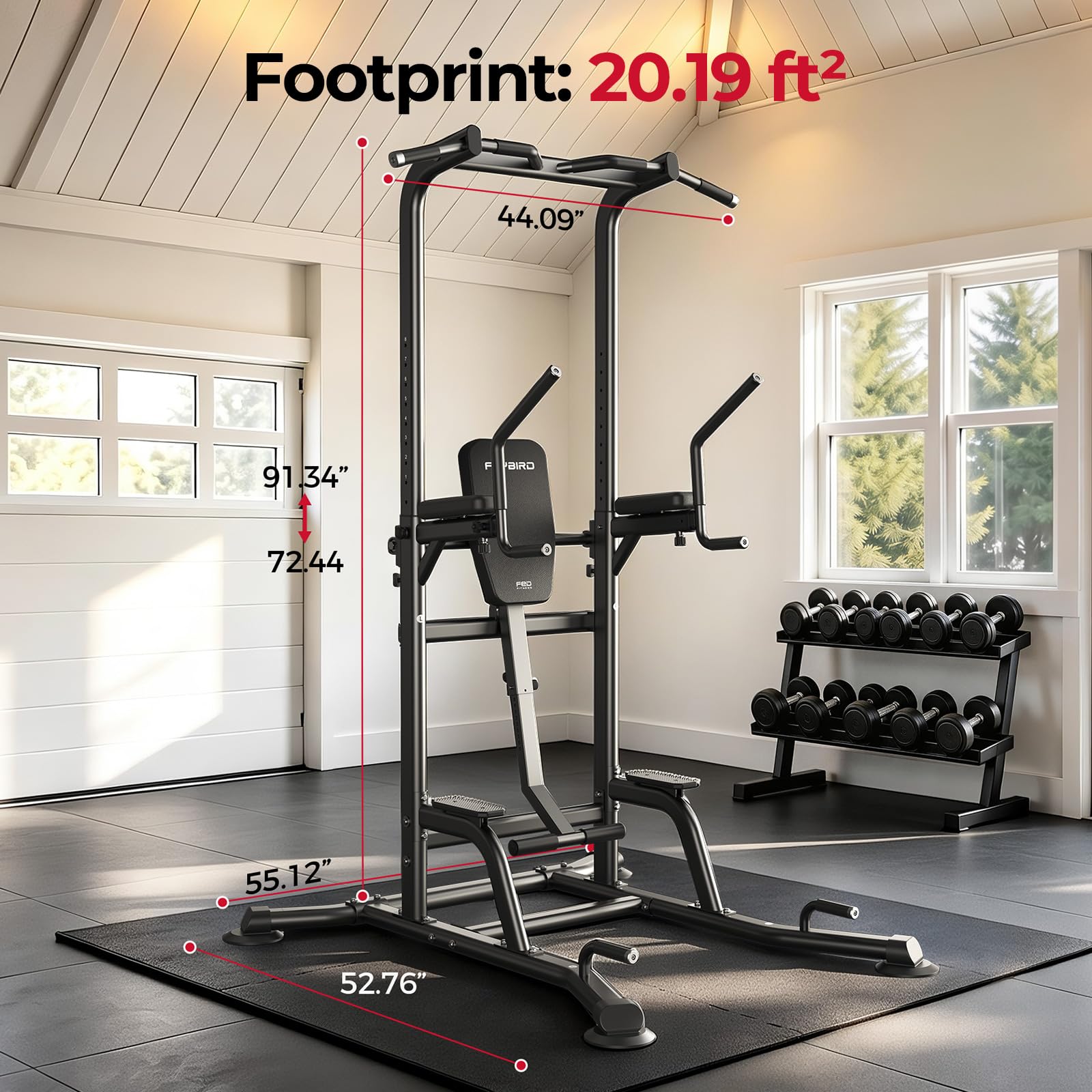 800LBS Heavy Duty Power Tower Dip Station, Adjustable Height Pull Up Stand with Crunch Leg Raise, Multifunction Strength Training Equipment for Home Gym Back Workout