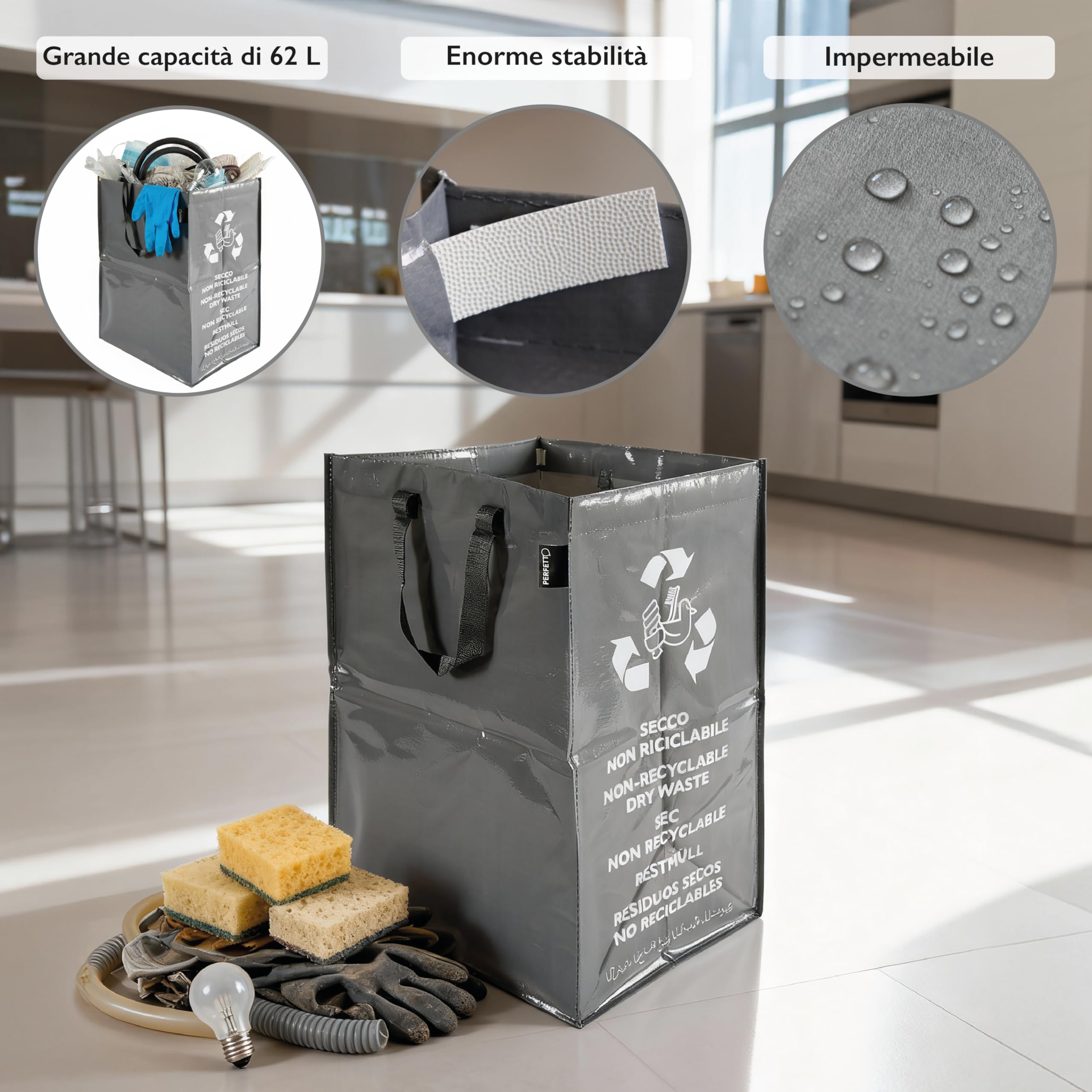 Perfetto Pojemnik 62 l na środek suchy, nie nadaje się do recyklingu, popiół, 30 x 38 x h55