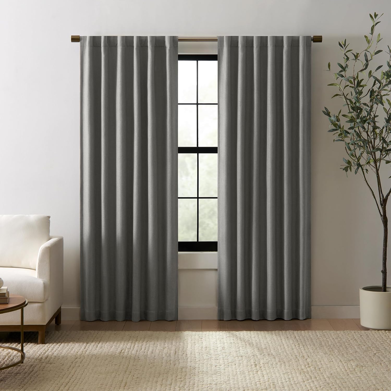 Eclipse Duke Linen Absolute Zero Blackout Curtain, 50x63, Charcoal