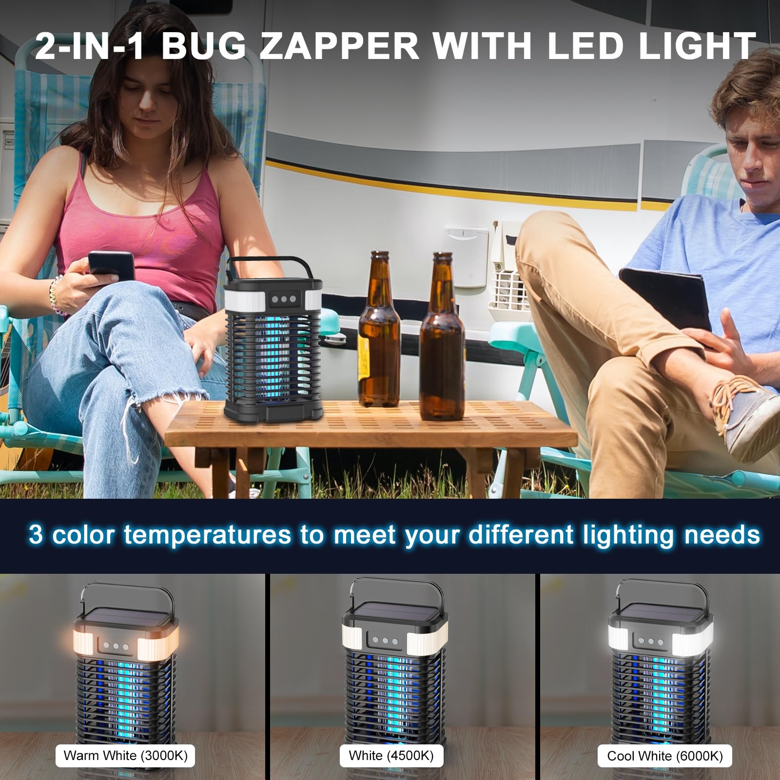 Insetticida a energia solare, lampada elettrica per zanzare, ricaricabile USB, impermeabile, 4200 V, luce UV, non tossica, per interni ed esterni