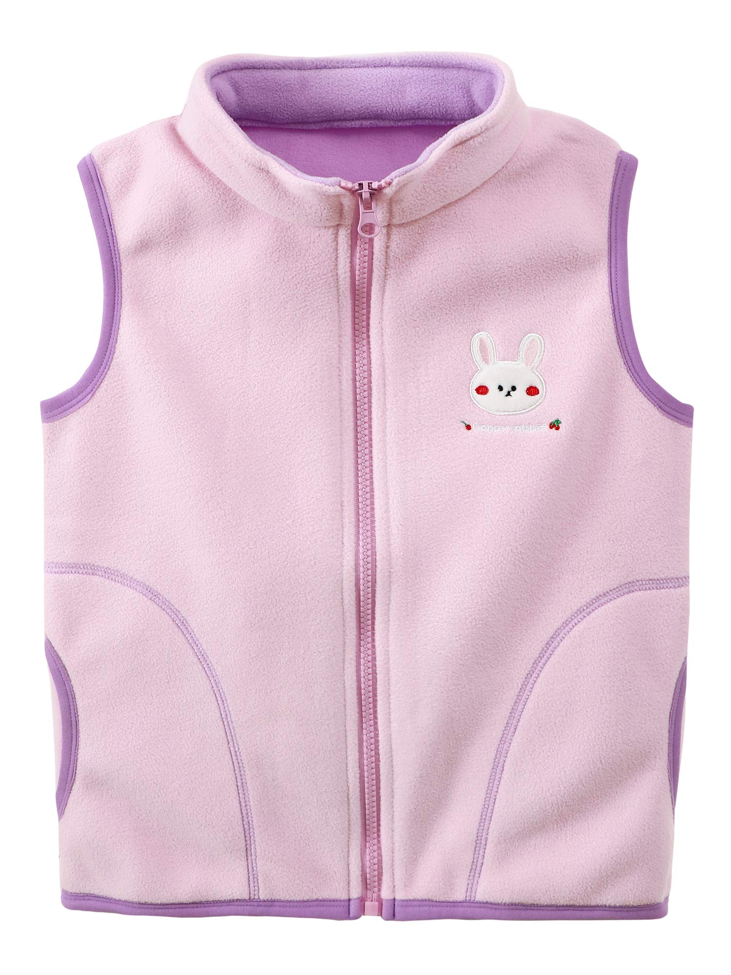 Gilet en Polaire pour Bébé et Tout-petit Enfant Filles Col Montant Fermeture Éclair Manteaux sans Manches Dessin Animé Lapin Motif