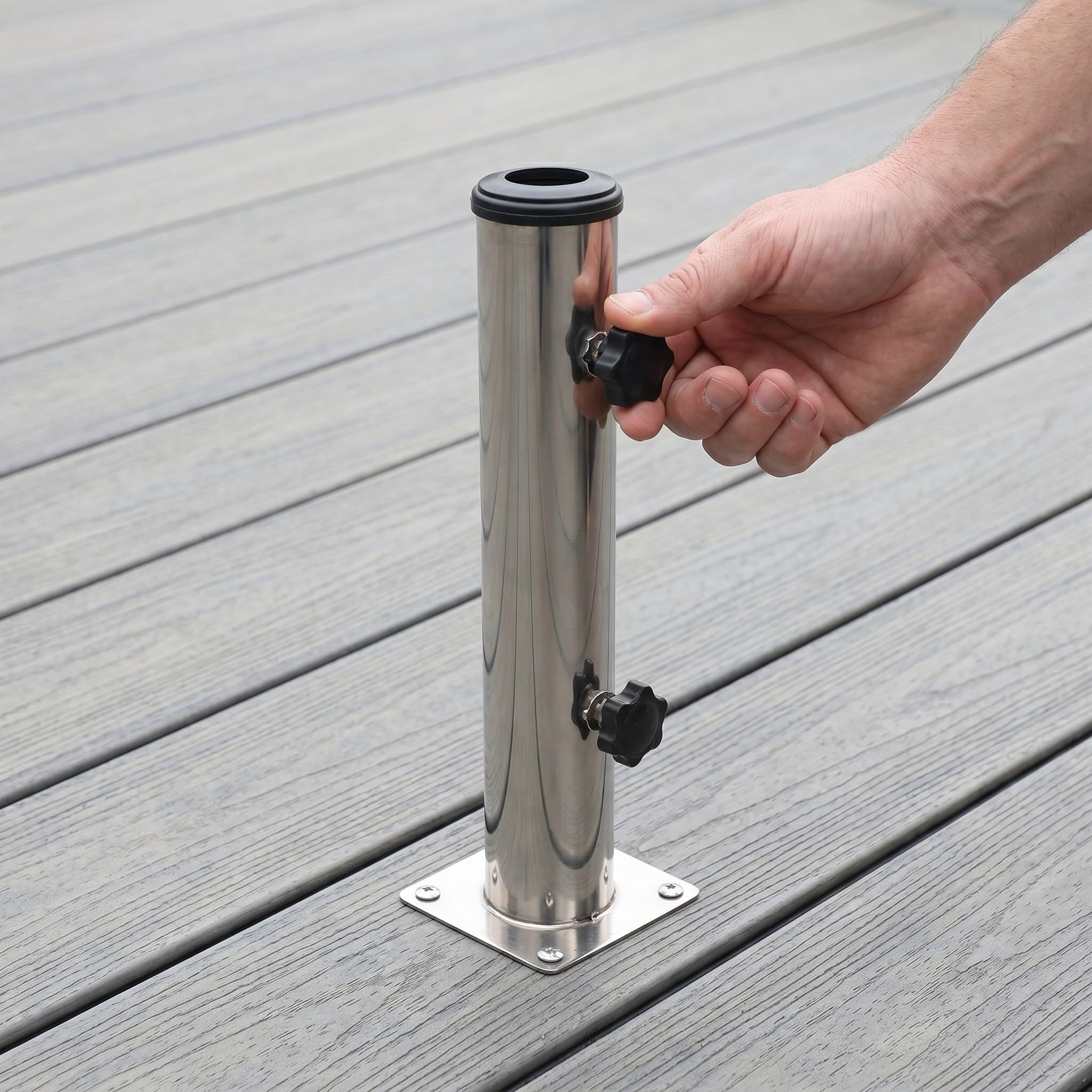 TOYANDONA Supporto in Esterno da Inox per Acciaio Ombrellone | Argento, Tubo Base con Viti di Fissaggio, Montaggio Semplice, Compatibile con Diverse Aste