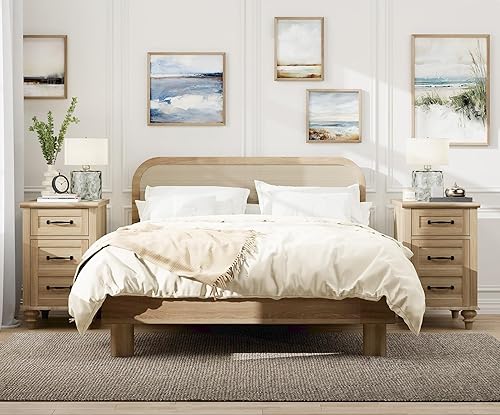 Miniatura 2 de WAMPAT Juego de 2 mesas auxiliares con estación de carga, mesa auxiliar de madera con cajón y armario de almacenamiento, mesitas de noche de granja