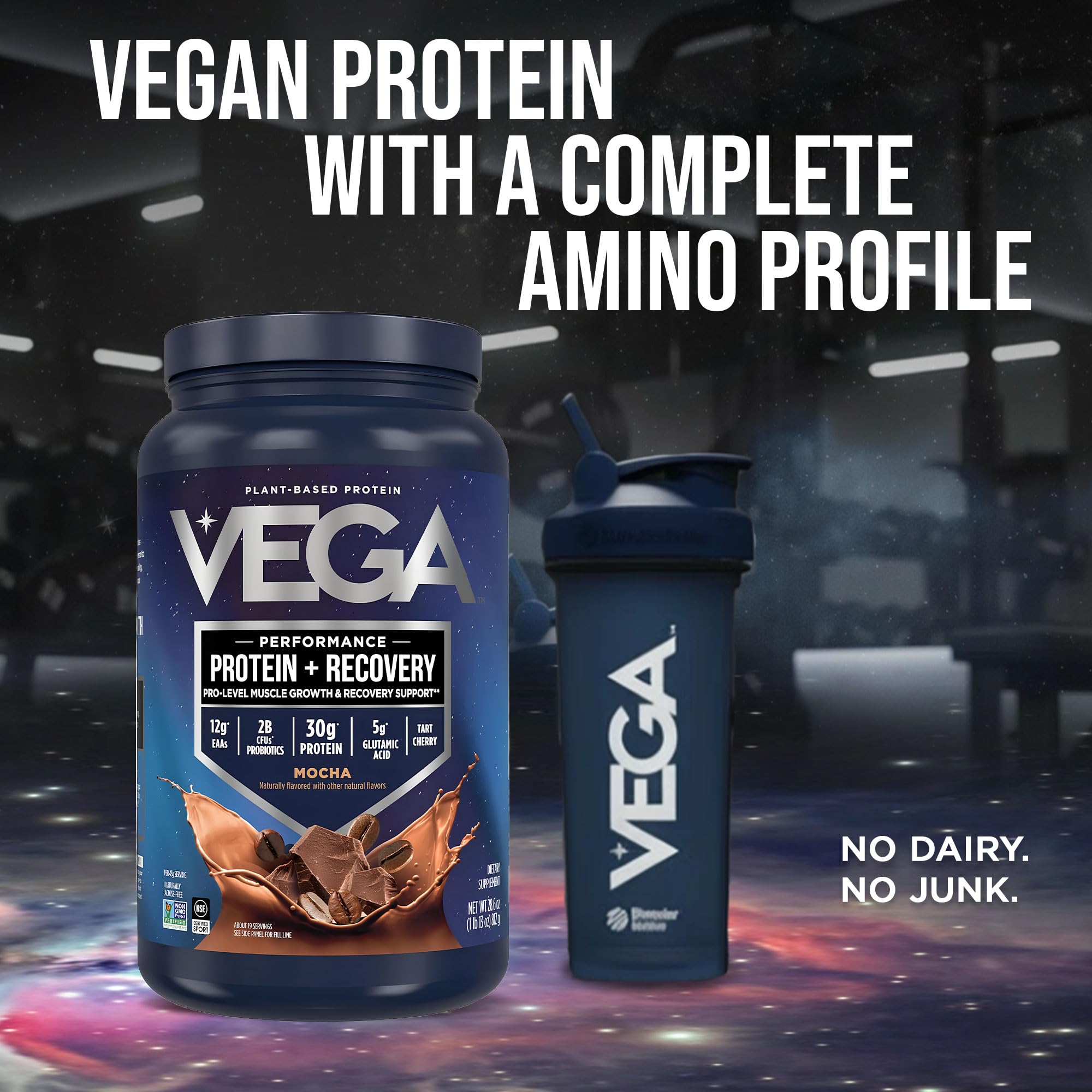 Vega Protein + Recovery, Mocha – 30g Vegan Protein, Dairy & Gluten