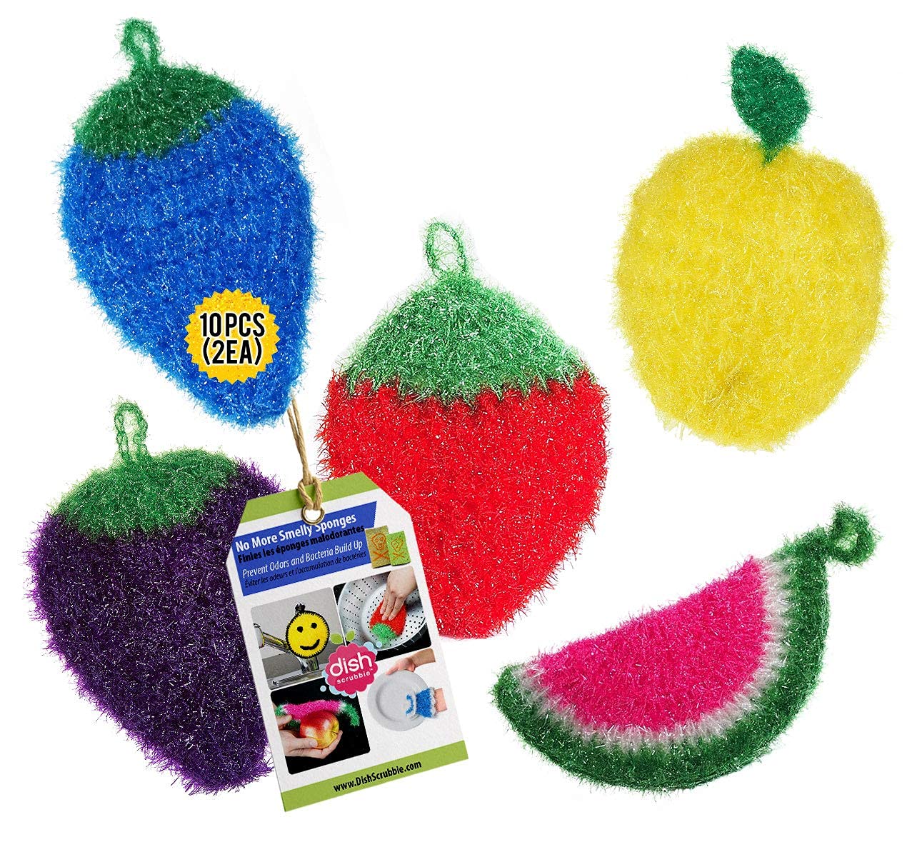 Fruit Scrubbies by Dish Scrubbie (10PK Mix) – Dish Washing Scrubbers for Washing Dishes, Cookware, Tubs, Sinks – Replacement to Mr Scrubby Sponge – Kitchen Stocking Stuffers for Women