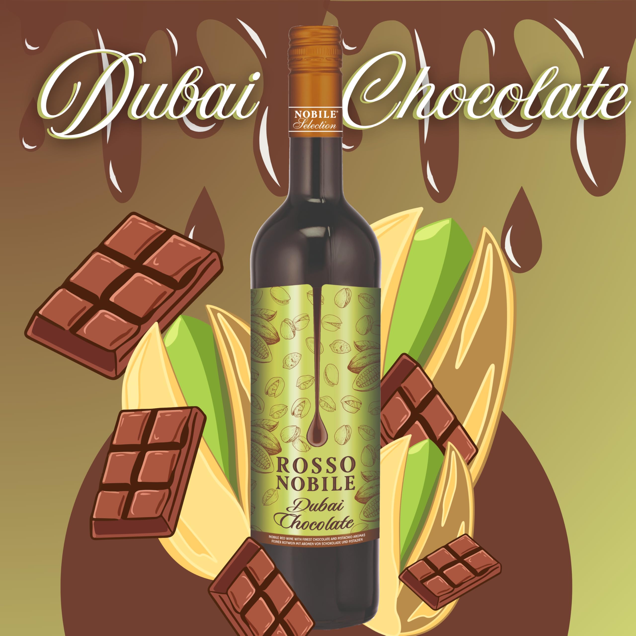 Rosso Nobile - Dubai Chocolate, edler Rotwein mit feinen Schokoladen- und Pistazienaromen (6 x 0,75 l)