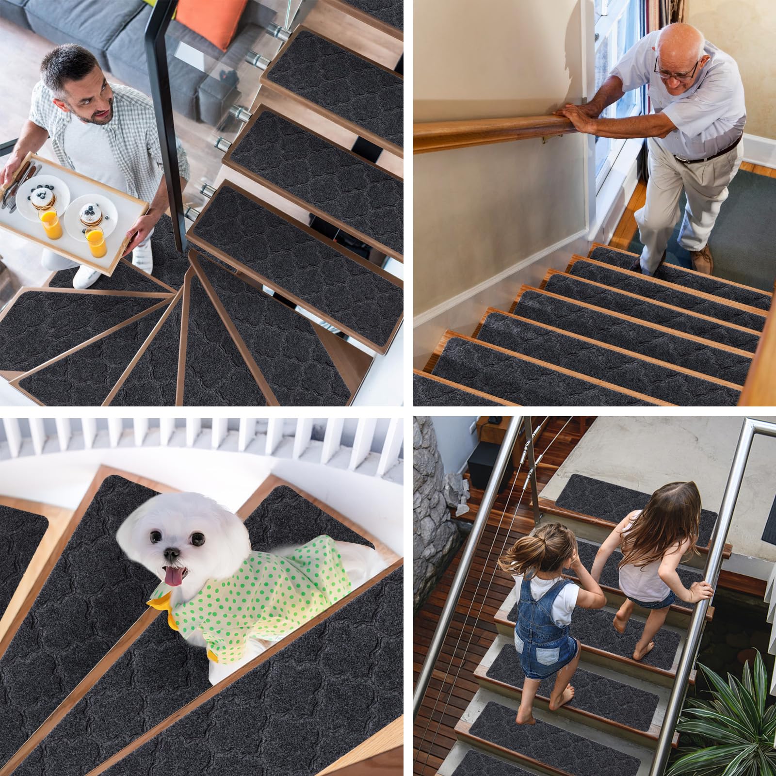 thumbnail: Traptredematten Antislip 76 X 20 Cm 15 Stuks - Zelfklevend Traptapijt Voor Houten Trap Kinderen En Honden