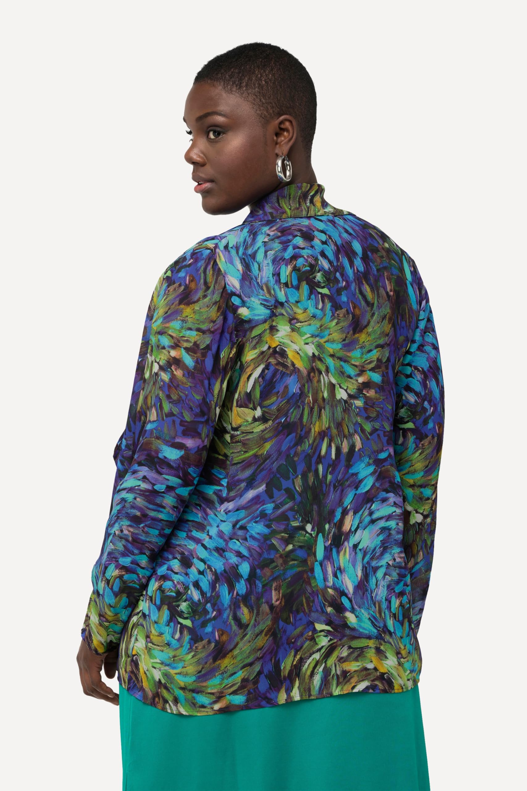 Ulla Popken Femme Grandes Tailles Veste en Mousseline avec col bénitier et Manches Longues 828523