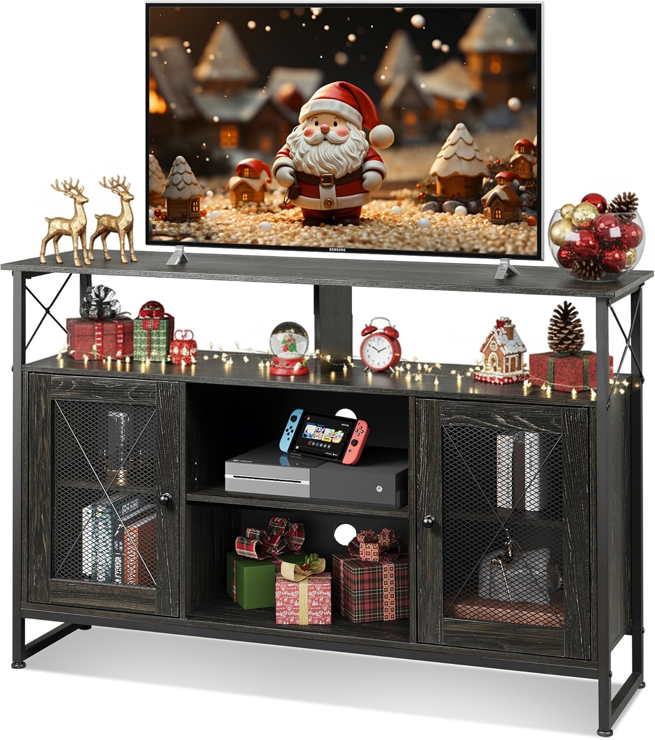 WLIVE TV Stand 55 inch TV,Tall Entertainment Center with Storage, Farmhouse Industrial TV Console for Bedroom Living Room, Charcoal Black