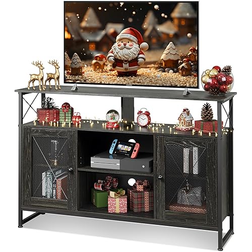 WLIVE TV Stand 55 inch TV,Tall Entertainment Center with Storage, Farmhouse Industrial TV Console for Bedroom Living Room, Charcoal Black