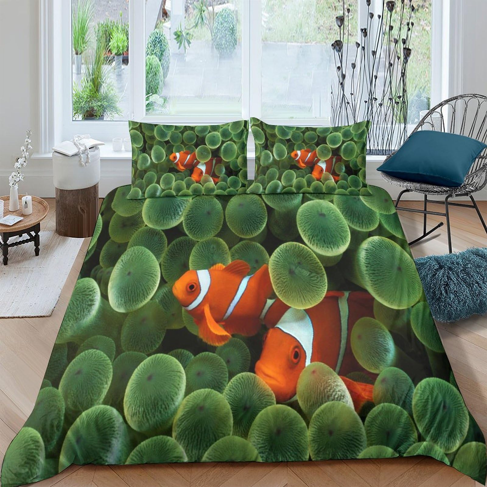 Housse de couette Poisson Clown 3D de qualité supérieure en microfibre douce double 200x200