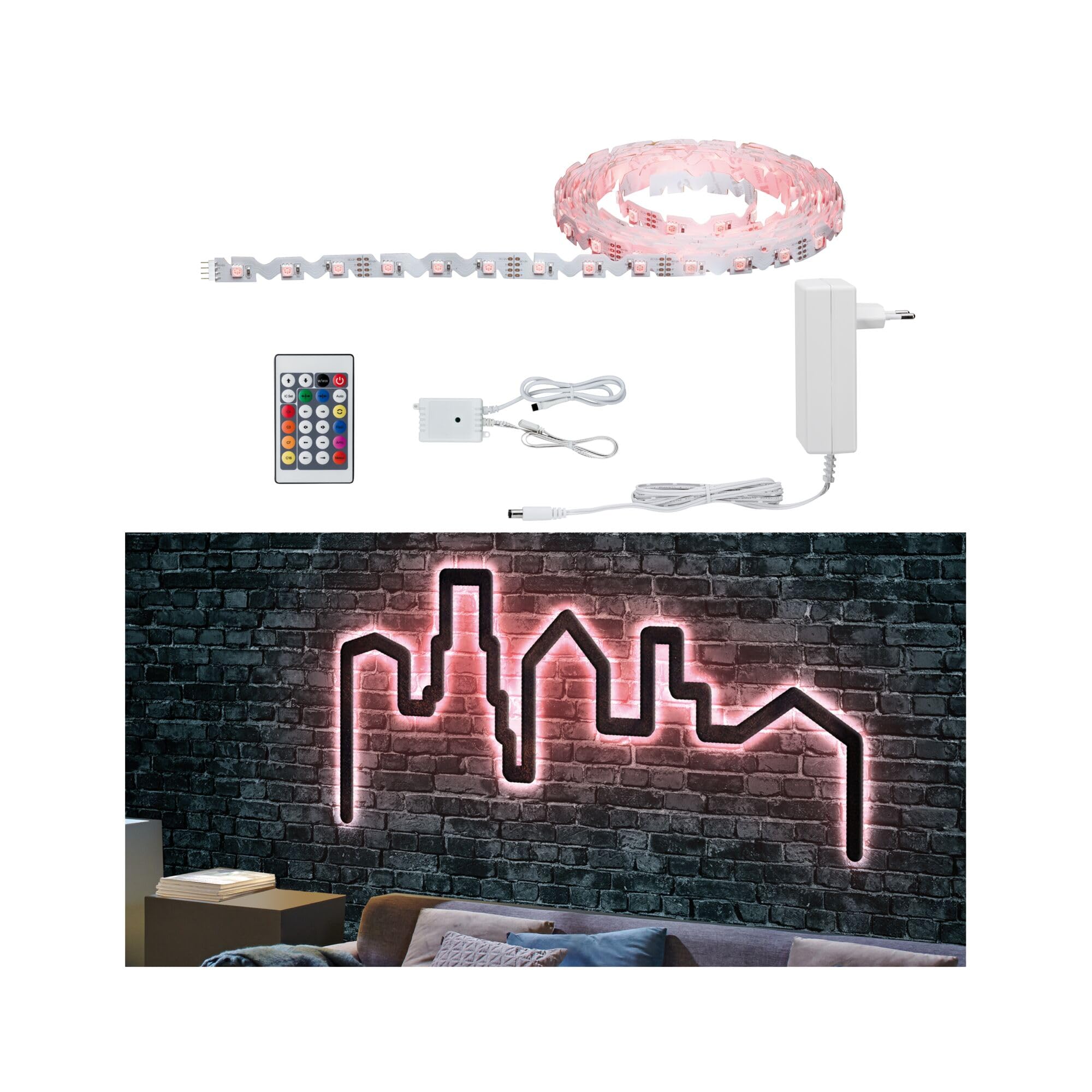 Paulmann 78966 Strip LED FlexLED 3D set di base 5m RGB incl. 1 fascia luminosa dimmerabile da 26 Watt bianco striscia luminosa plastica fascia LED