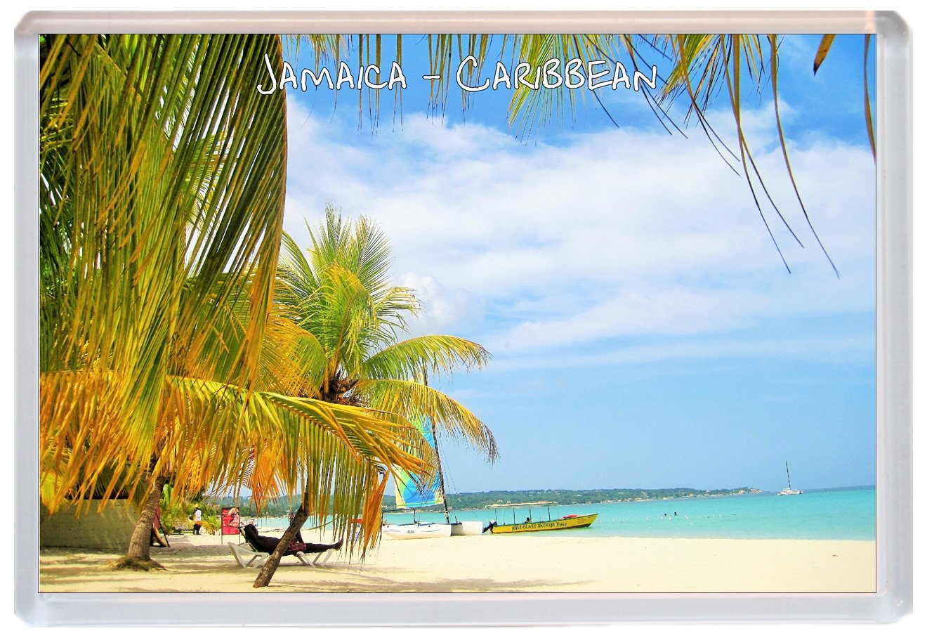 Baked Bean Store Blue And Brown Jamaica 'Beach' - Caribbean - Jumbo Fridge Magnet Id194