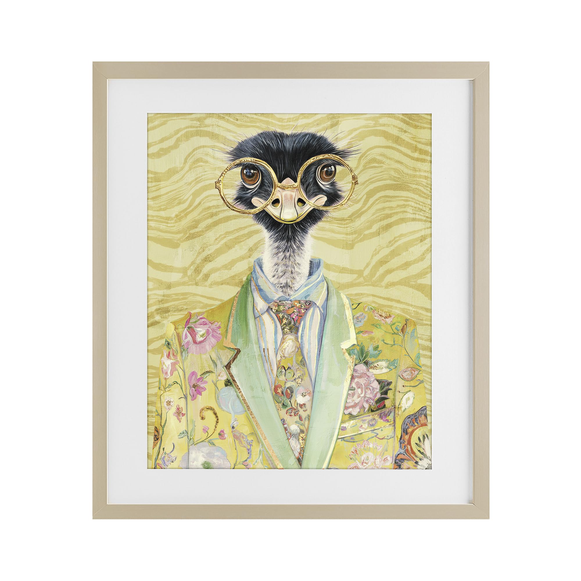 Stupell Industries Harvest Pine (Textured) 'Dandy Ostrich Portrait'| Framed Print Under Glass