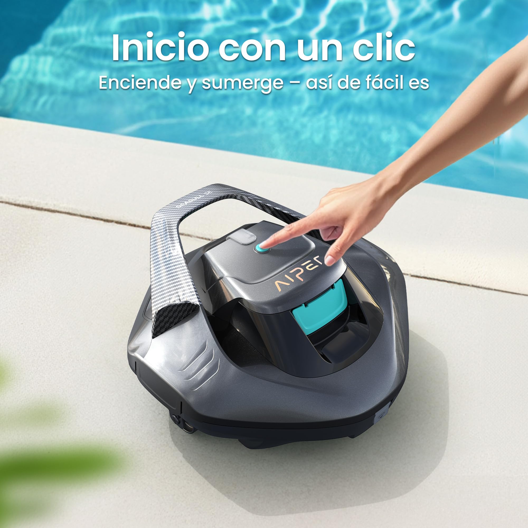 AIPER Seagull SE Robot Limpiafondos para Piscina Automático, Aspirador sin Cable, 90 Min de Autonomía, Indicador LED, Auto Parking, para Piscinas Desmontables hasta 80 m²