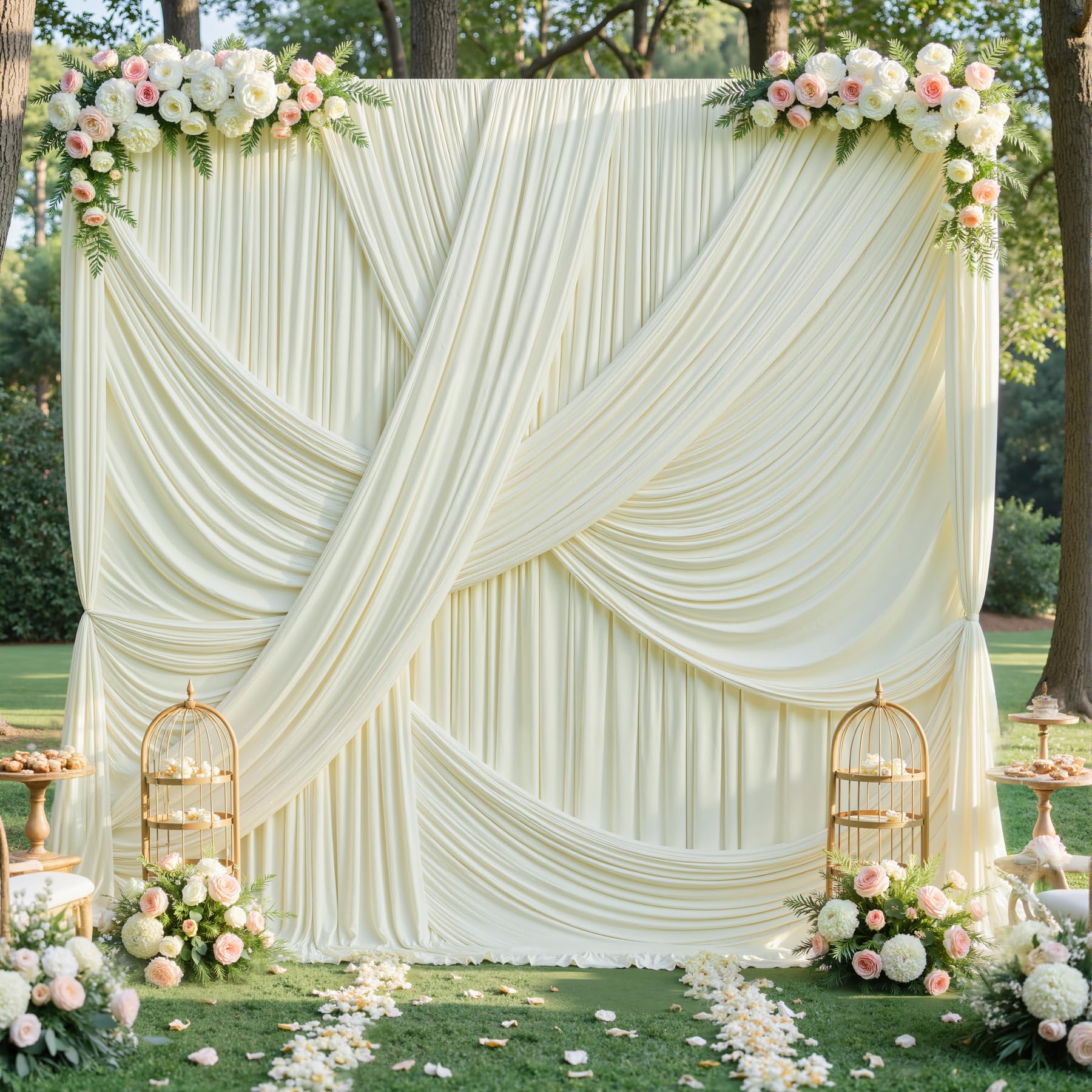 10ft×12ft Ivory Backdrop Curtain for Wedding Parties, 2 Panels Wrinkle Free Polyester Photo Backdrop Drapes Back Drop Cloth for Birthday Photography