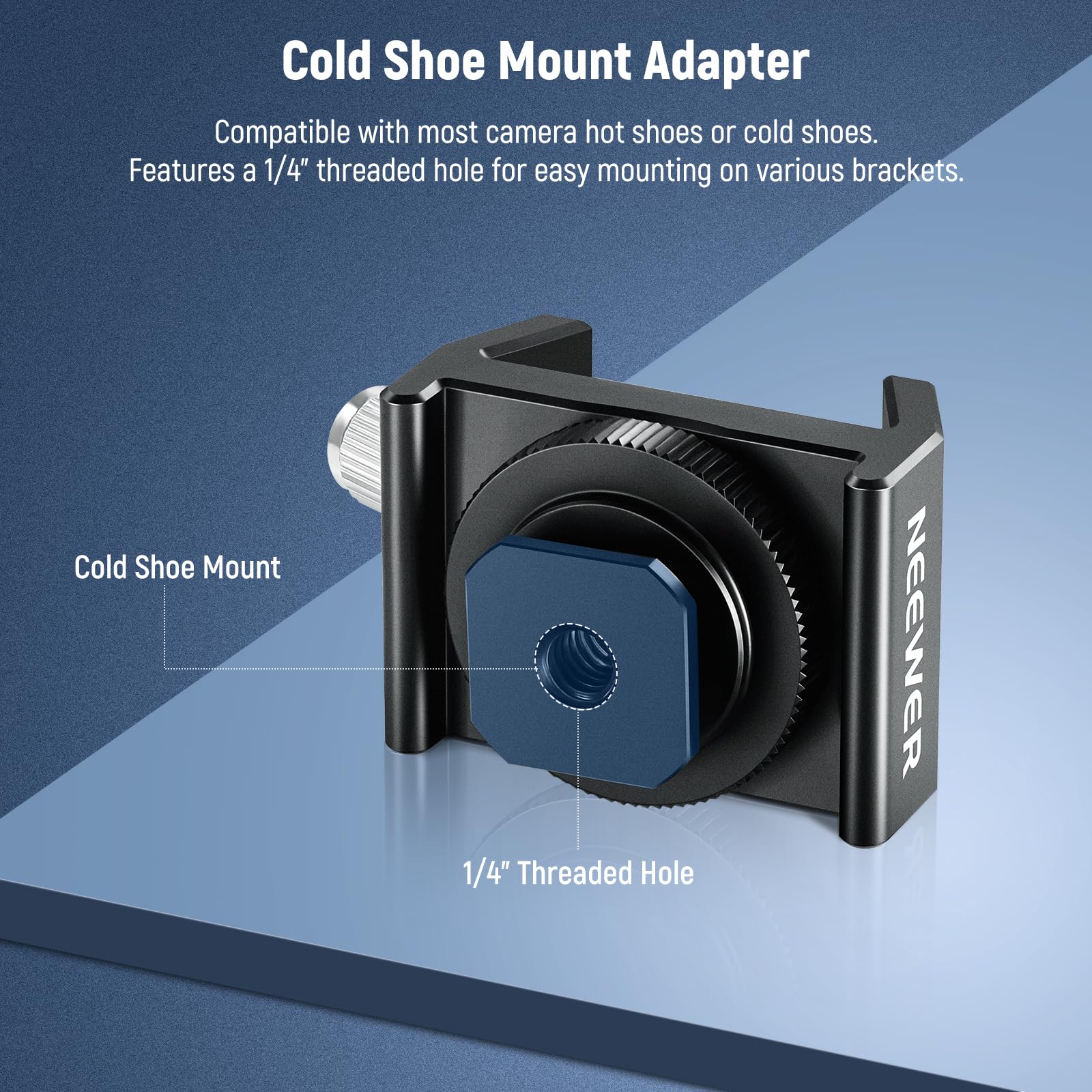 NEEWER Adattatore di Montaggio per Cercatore di Telescopi in Metallo con Cold Shoe e Filettatura 1/4" per Attacco Hot Shoe, Base a Coda di Rondine Standard da 33mm per Astrofotografia di Cielo, LS-T16