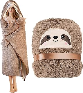Lanqinglv Manta de franela de forro polar de color marrón, regalo para mujeres, manta cálida con capucha y guantes, 155 x 135 cm