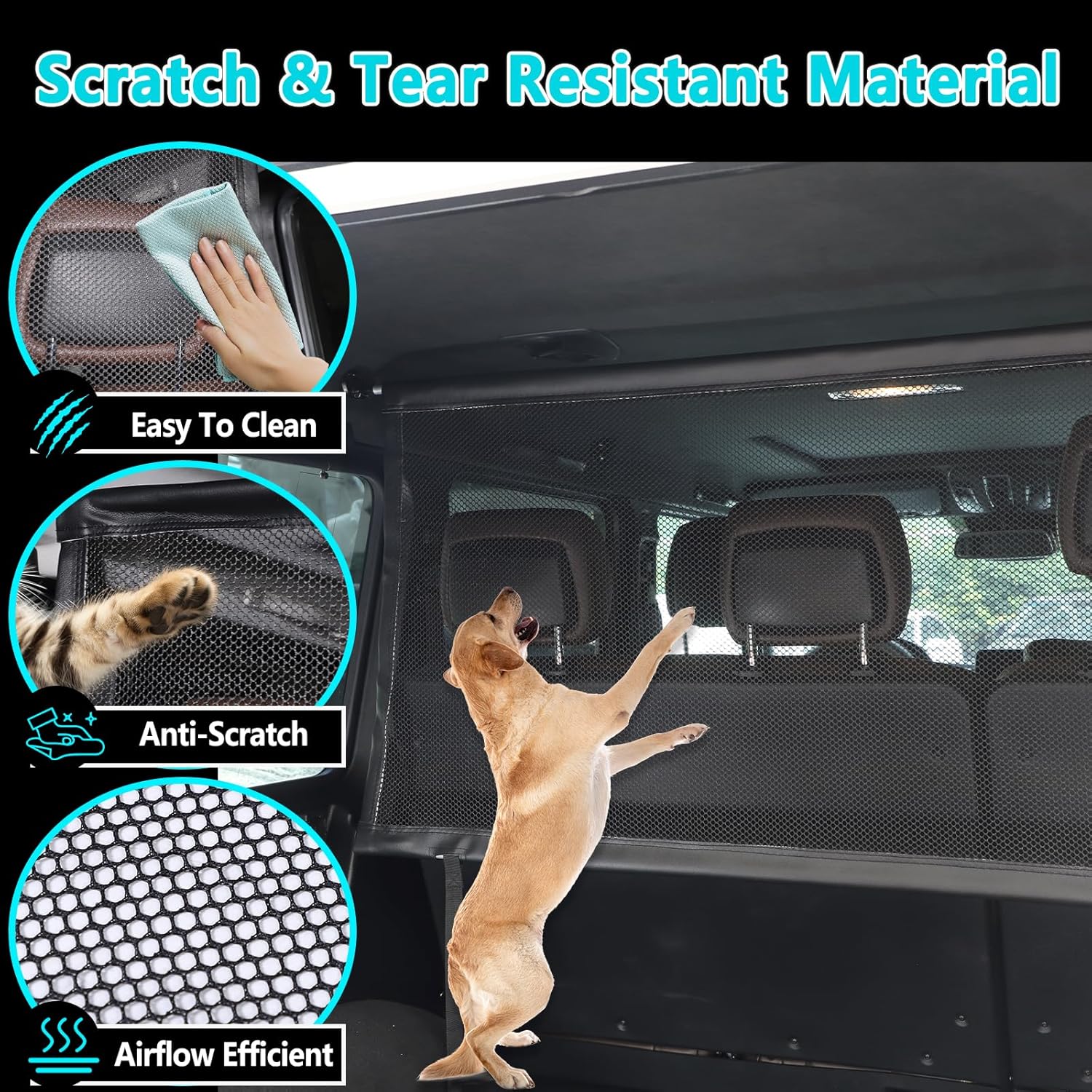 Compatible for Mercedes-Benz G-Class 1986-2018 Universal Pet Barrier | Heavy-Duty Backseat & Trunk Dog Fence | Adjustable Mesh Car Divider for W460 W461 W463 G500 G55 G63 G65 AMG Models (Black)