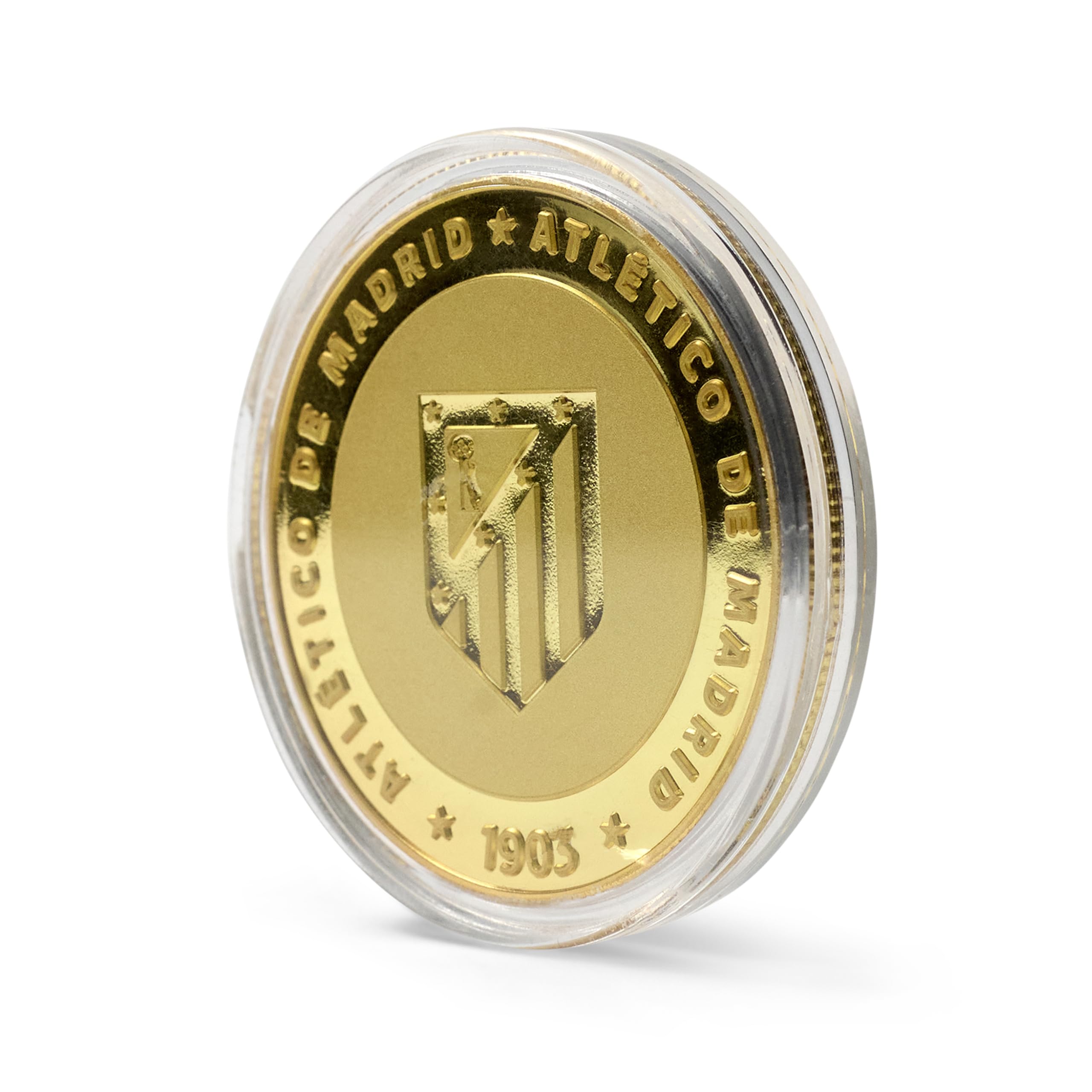 Atlético de Madrid - Moneda edición Especial Escudo y Estadio Riyadh Air Metropolitano - Coleccionable - Dorada - Producto Oficial
