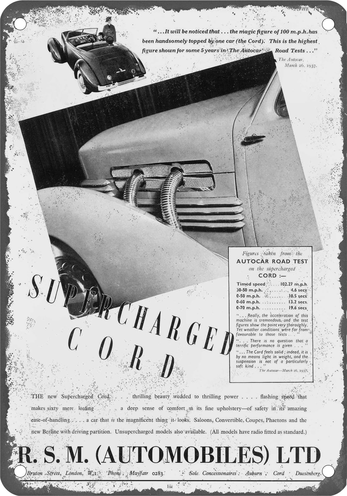 METAL SIGN - 1937 Cord Vintage Ad 10 - Old Retro Rusty Look home decor