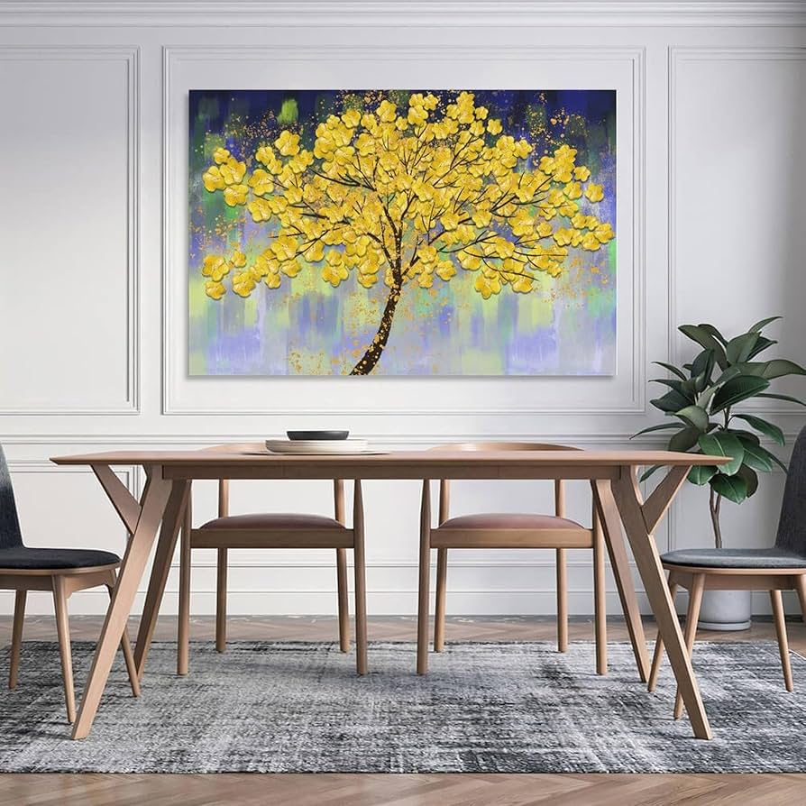 Amazon.co.jp: 幸運の木 生命の樹 風水絵 黄金の木の油絵 花油絵