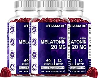 Vitamatic Melatonin 20 mg Gummies for Adults, 30 Servings - 60 Vegetarian Gummies - Non-Habit Forming Supplement