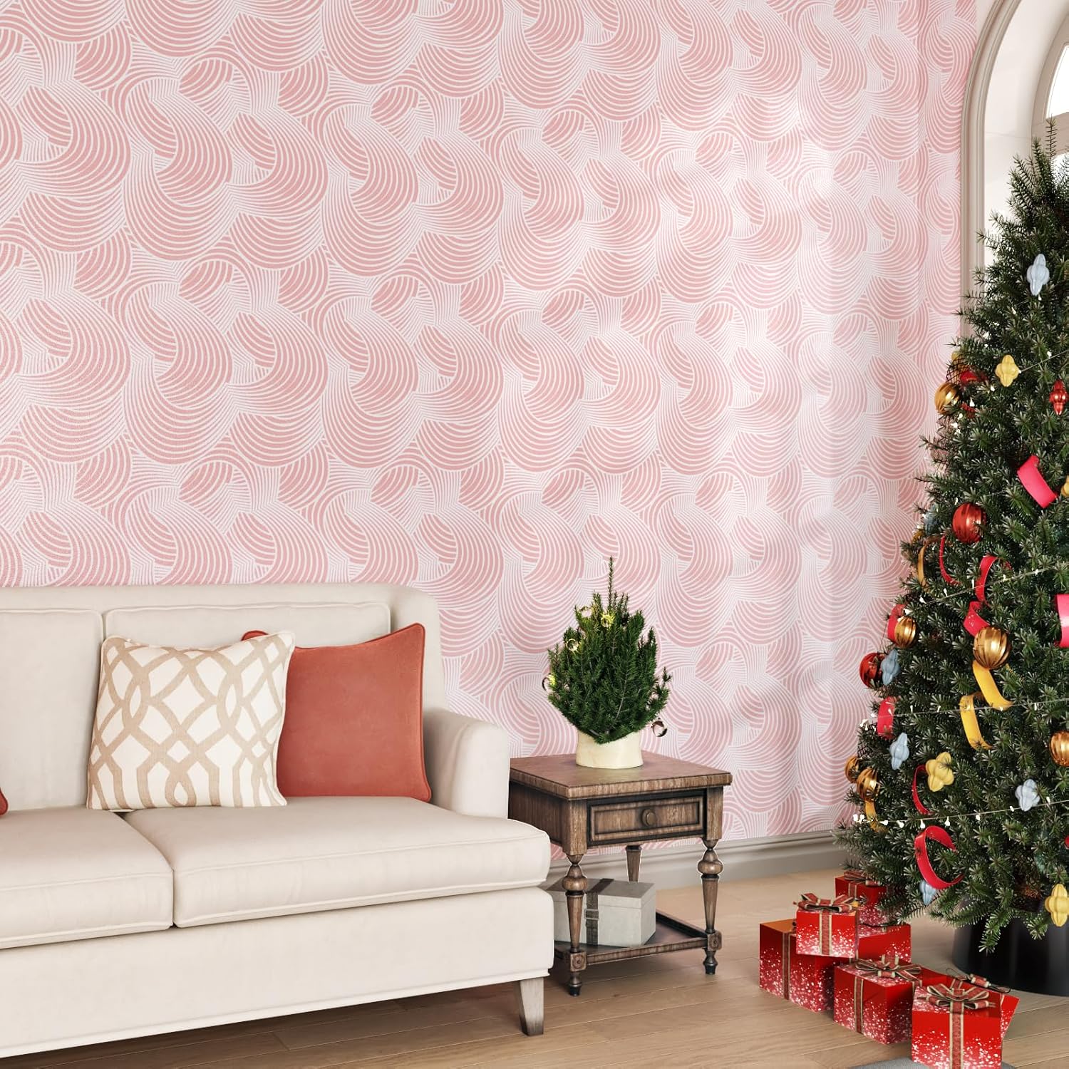 17.5"x102" Pink Geometric Peel and Stick Wallpaper Modern Abstract Wallpaper Pink Contact Paper Self Adhesive Removable for Bedroom Living Room Cabinets Shelf Liner Home Decor