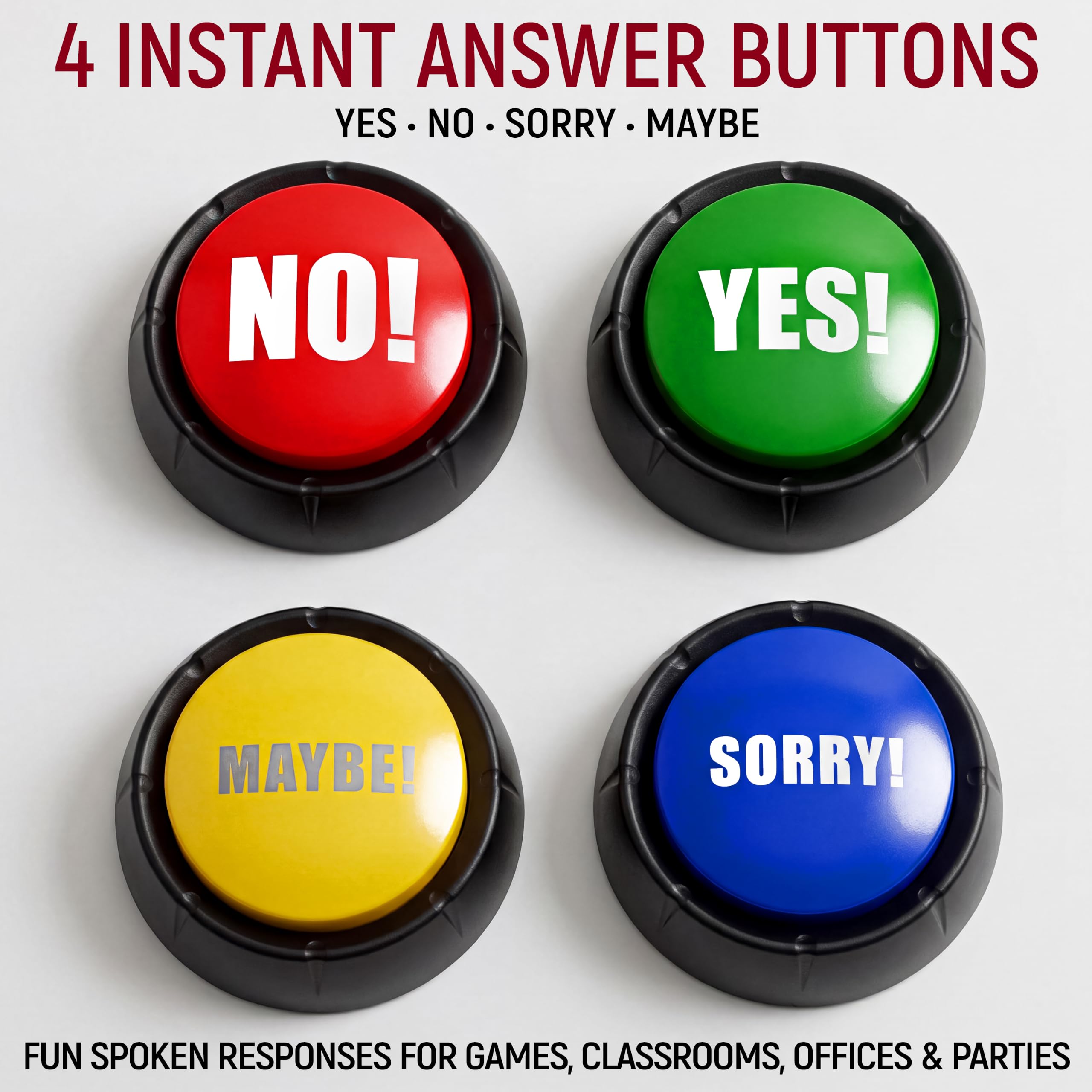 Yes No Button & Maybe Sorry Button, Juego de 4 zumbadores de Respuesta para Programa de Juegos, botón de Sonido, Regalos de Broma