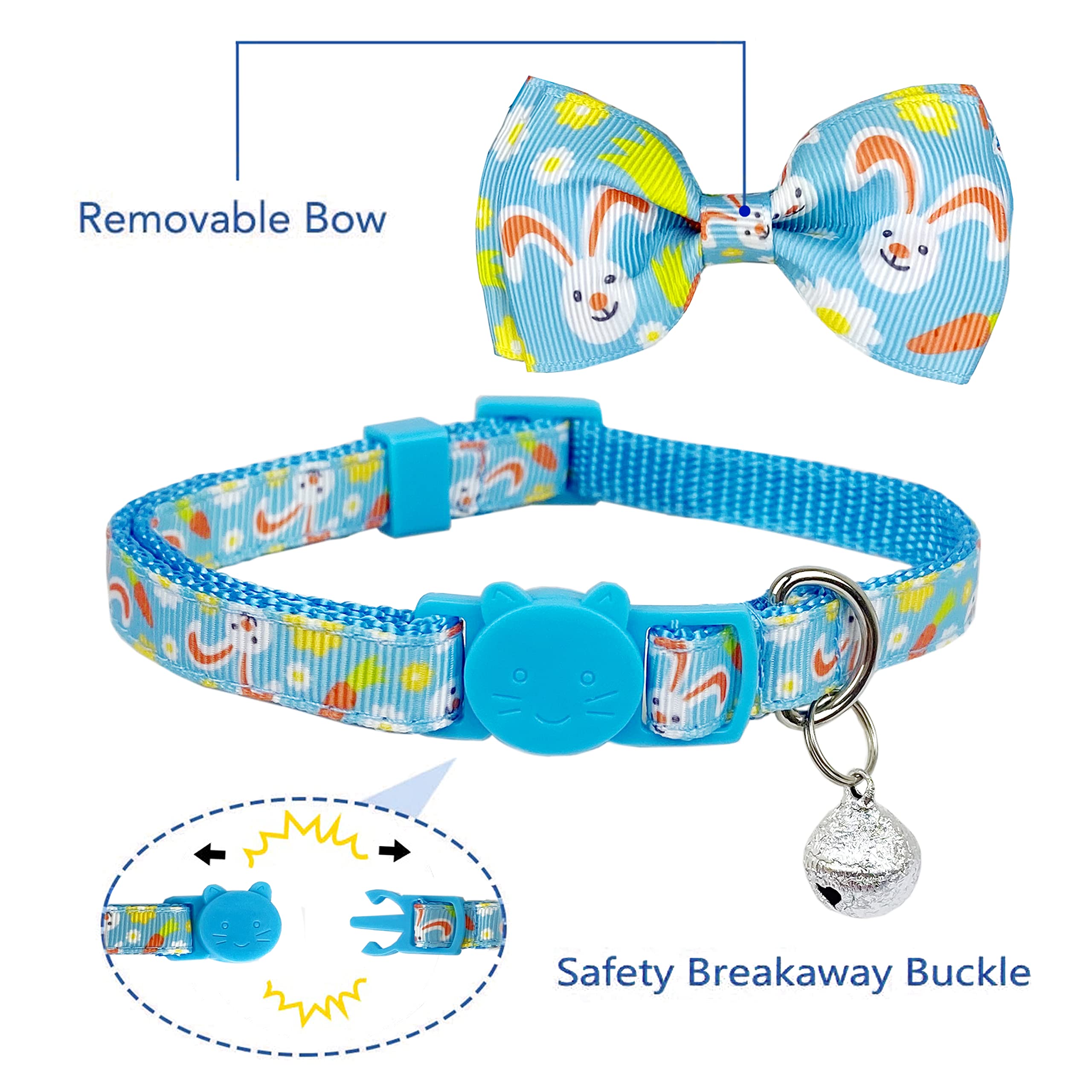 2 Stück Oster-Katzenhalsband mit Fliege und Glocke, Urlaub Kitty Kitten Breakaway Halsband für Jungen und Mädchen Katzen