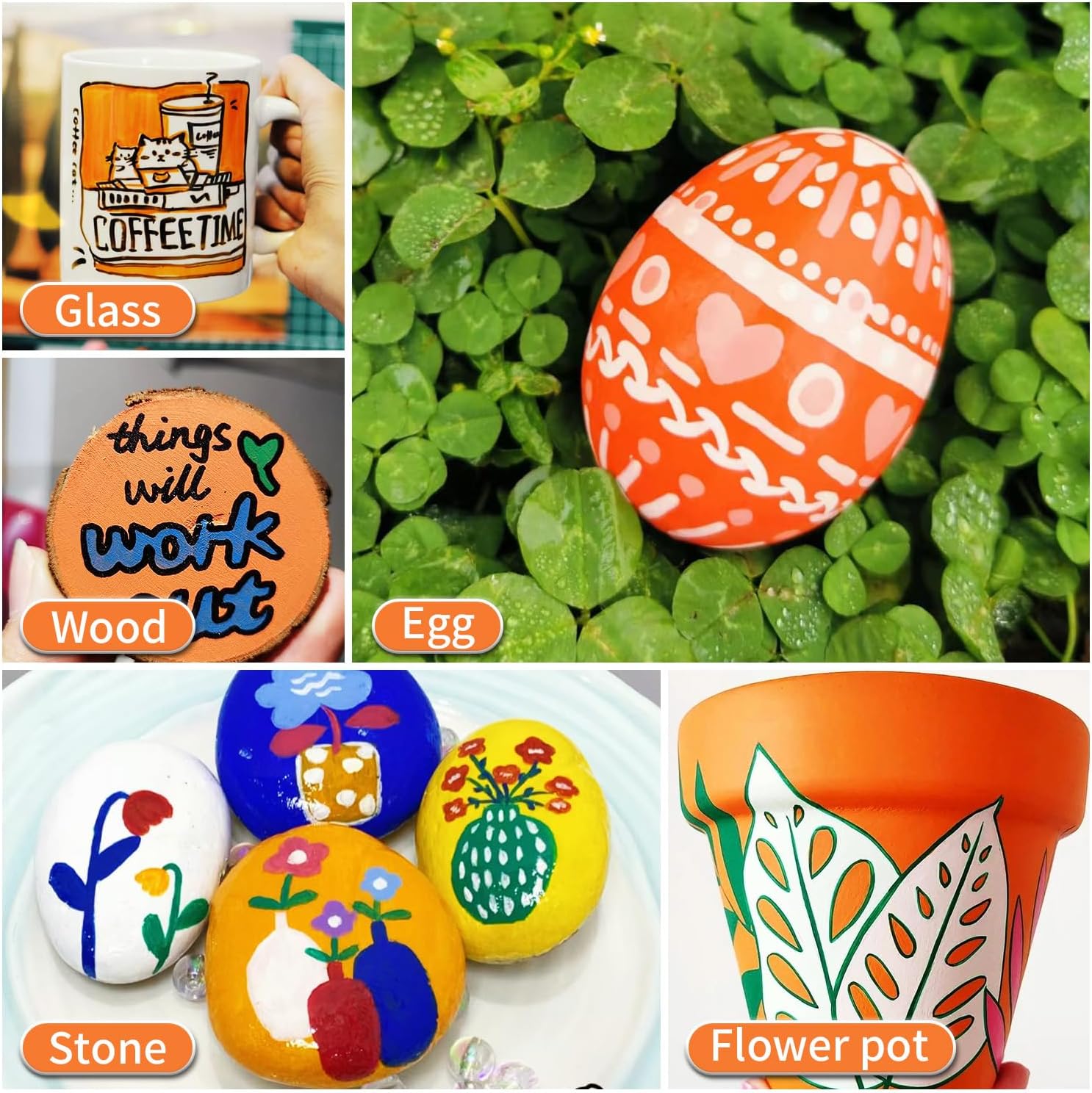 Orange Permanent Paint Pens - 12 Pack Oil Based Paint Markers, Pens For Rock Painting Car Tyre Metal, Plastic, Canvas, Mugs, Wood, Glass, Quick Drying and Waterproof, Medium Point - Image 3