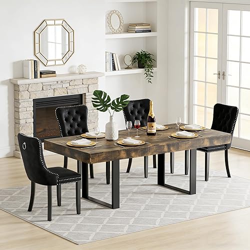 Miniatura 28 de Goujxcy Juego de mesa de comedor extensible de 7 piezas para 6, 63-78 pulgadas, juego de mesa de cocina marrón rústico con 6 sillas grises copetudas