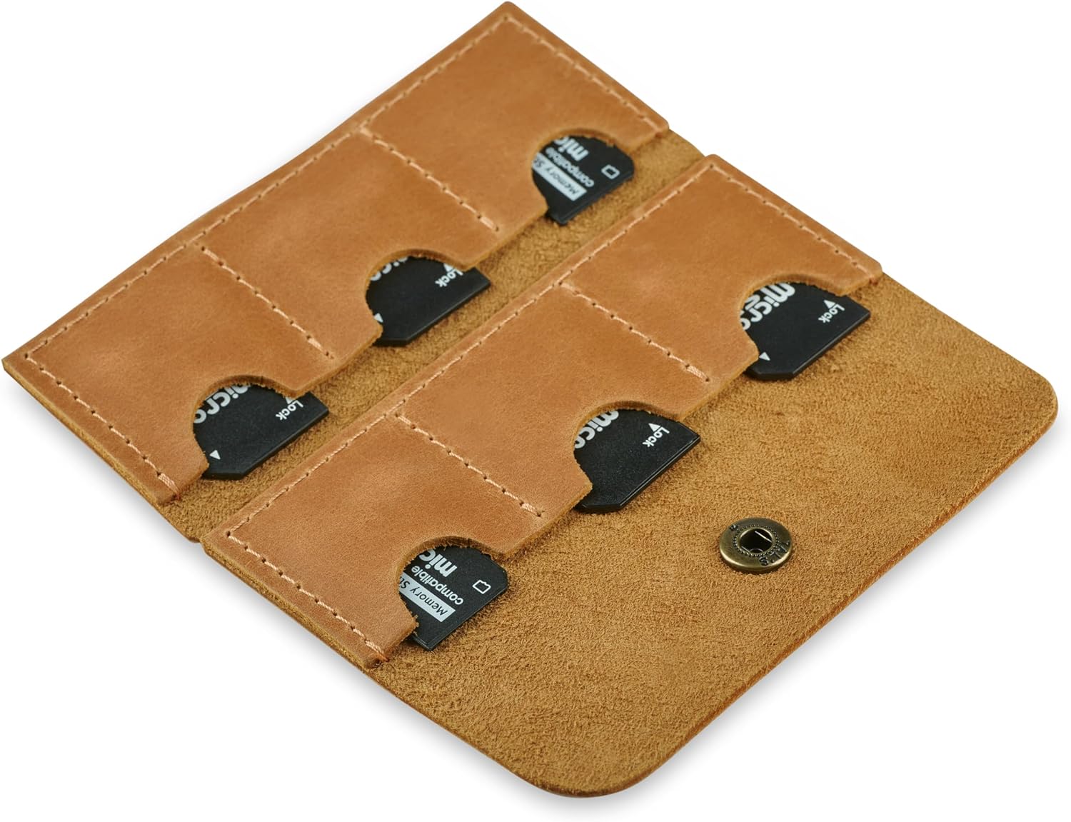 Leather SD/Micro SD Card Holder & Organizer, Storage Case, Travel Memory Card Cover (Vintage Brown)