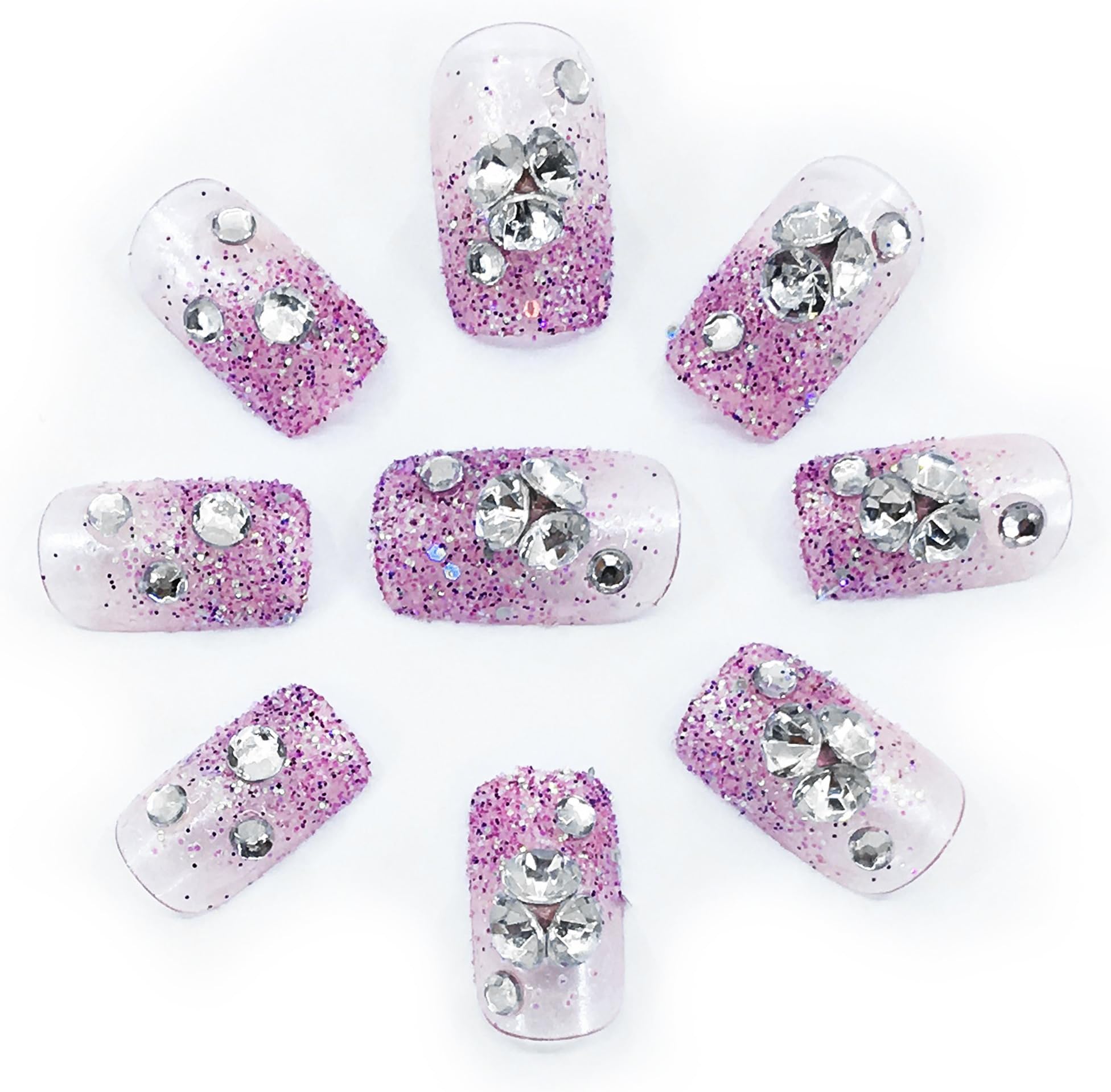 O2 Salon E10 Full Cover 3D Acrylic Fake False Nails Art Tips for Nail salon, Girls, Women, Bridal Wedding Dating Party (24 pcs/ 1 set)