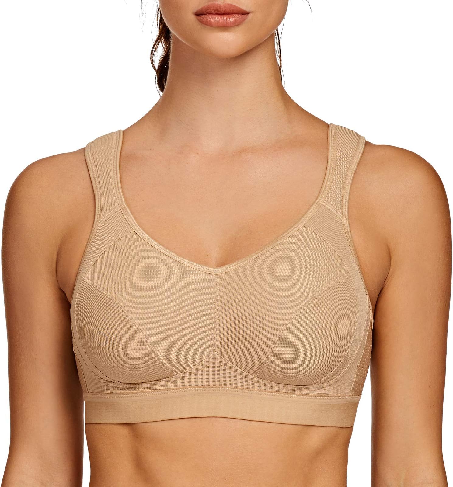 AGONVIN Sports Bras for Women High Impact Plus Size Support Wirefree Running Control Beige 38DD