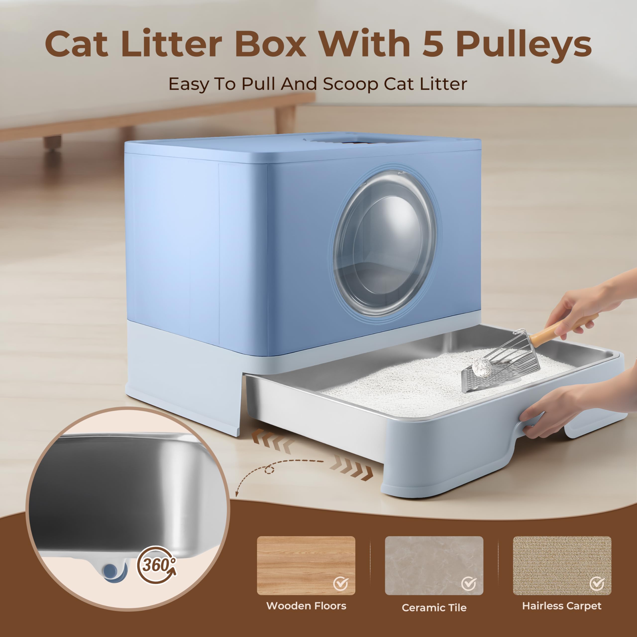 XXXL Stainless Steel Litter Box with Lid, Front Entry Top Exit, Extra Large Metal Cat Litter Box with Drawer, Maine Coon Cats, with Litter Scoop & Litter Mat, Anti-Odor, Anti-Leakage & Non-Stick - image 7