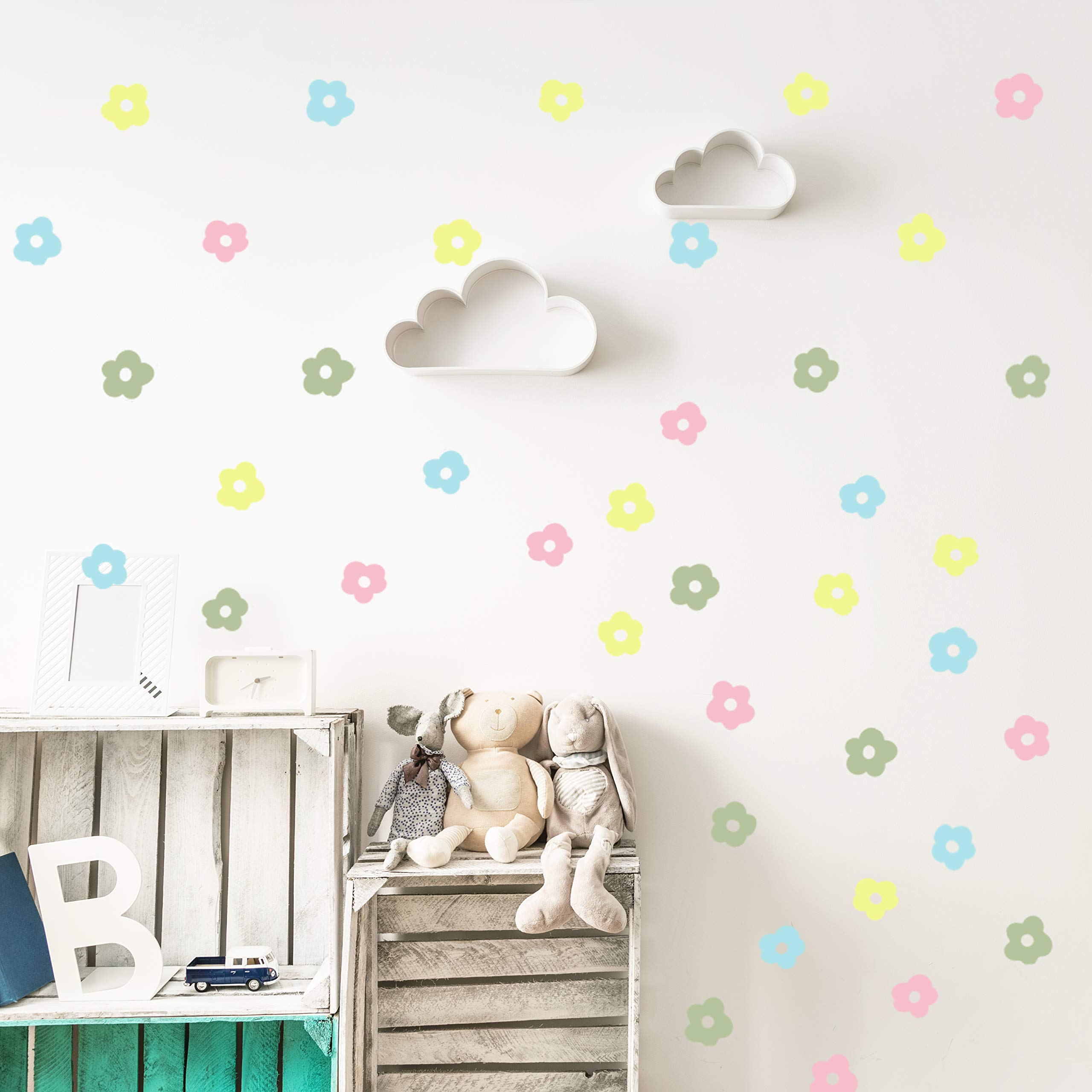 Vieli_arte Multicolor Flowers Wall Vinyl Decal dÃƒ©cor Nursery. Adhesive Original Artist Design Love Flower Yellow, Pink, Green, Light Blue Stickers for Kids. Baby Nordic Flores Bedroom Decoration