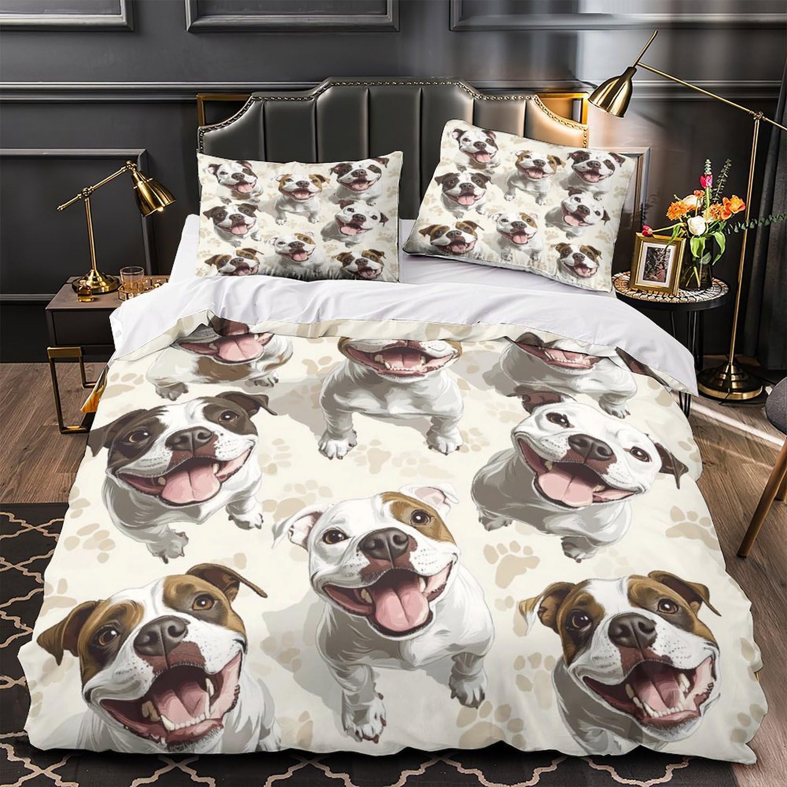 Linge de lit 3D Happy Chien en microfibre pour lit King 220x240cm avec taies