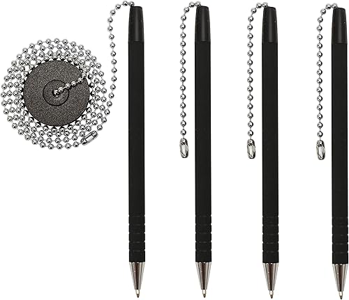 Bolígrafo seguro con cadena y adhesivo para portalápices de oficina, bolígrafo de recepción con cadena de bolígrafo de 26 pulgadas, 4 bolígrafos con