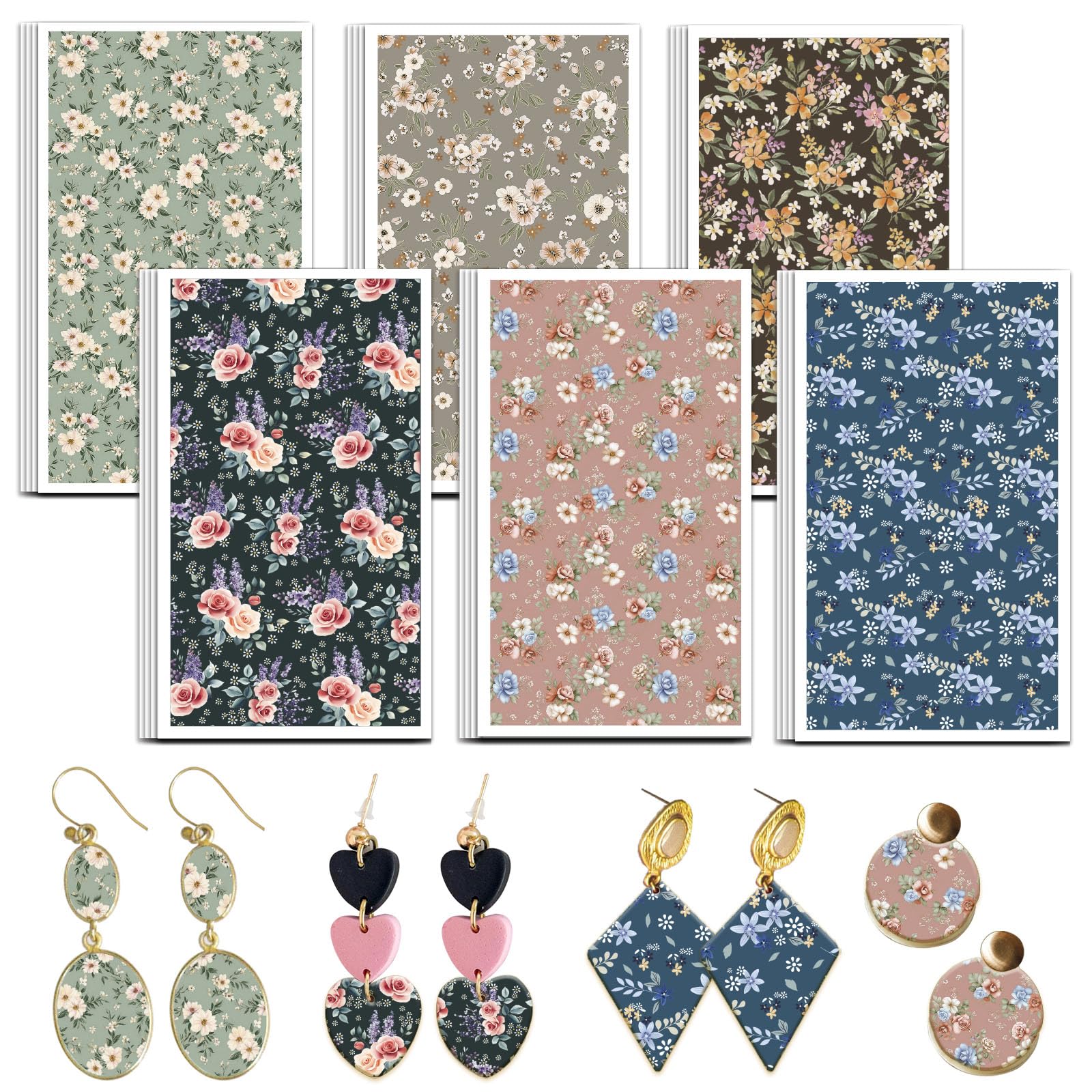OLYCRAFT 24Pcs White Flower Clay Transfer Paper 6 Design Transfer Paper for Polymer Colorful Floral Polymer Clay Transfers Sheets Roses Small Transfers Papers for Clays Earrings Jewelry Making