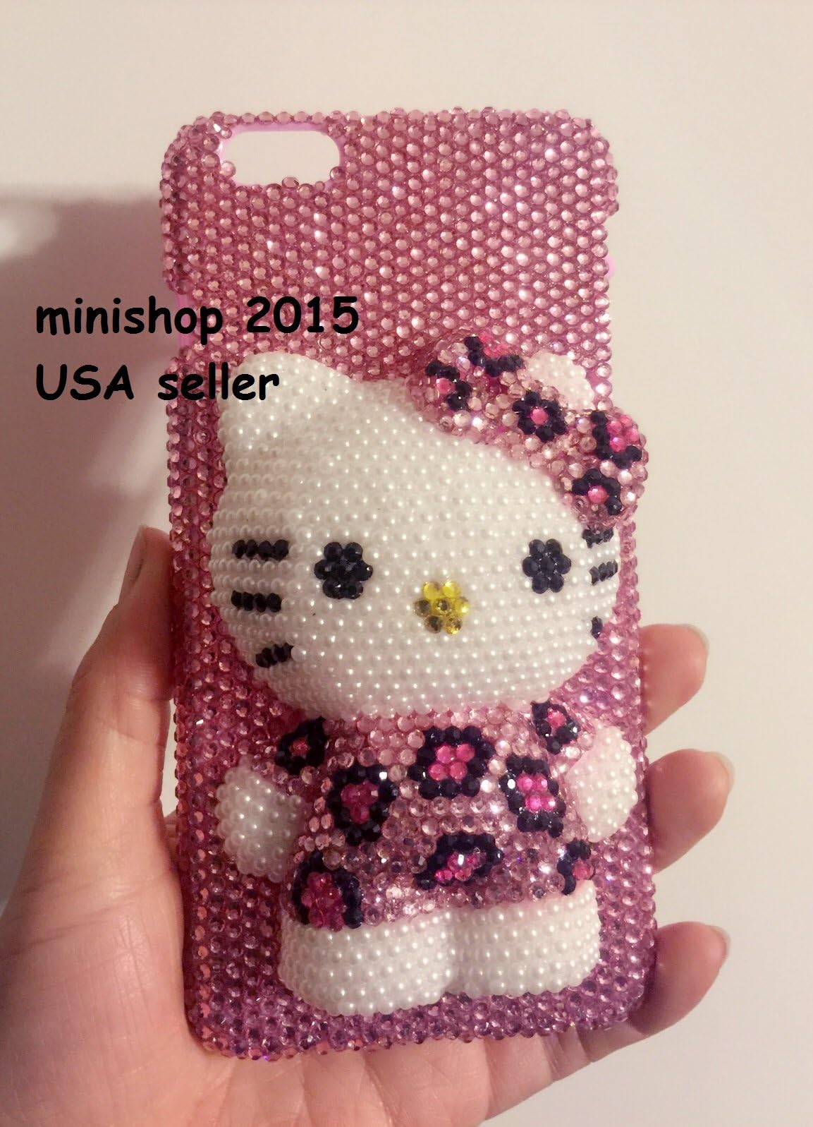 Fits Both iPhone X and iPhone Xs Hello Kitty Pink Leopard Cheetah Crystals Diamond Clear case Cover