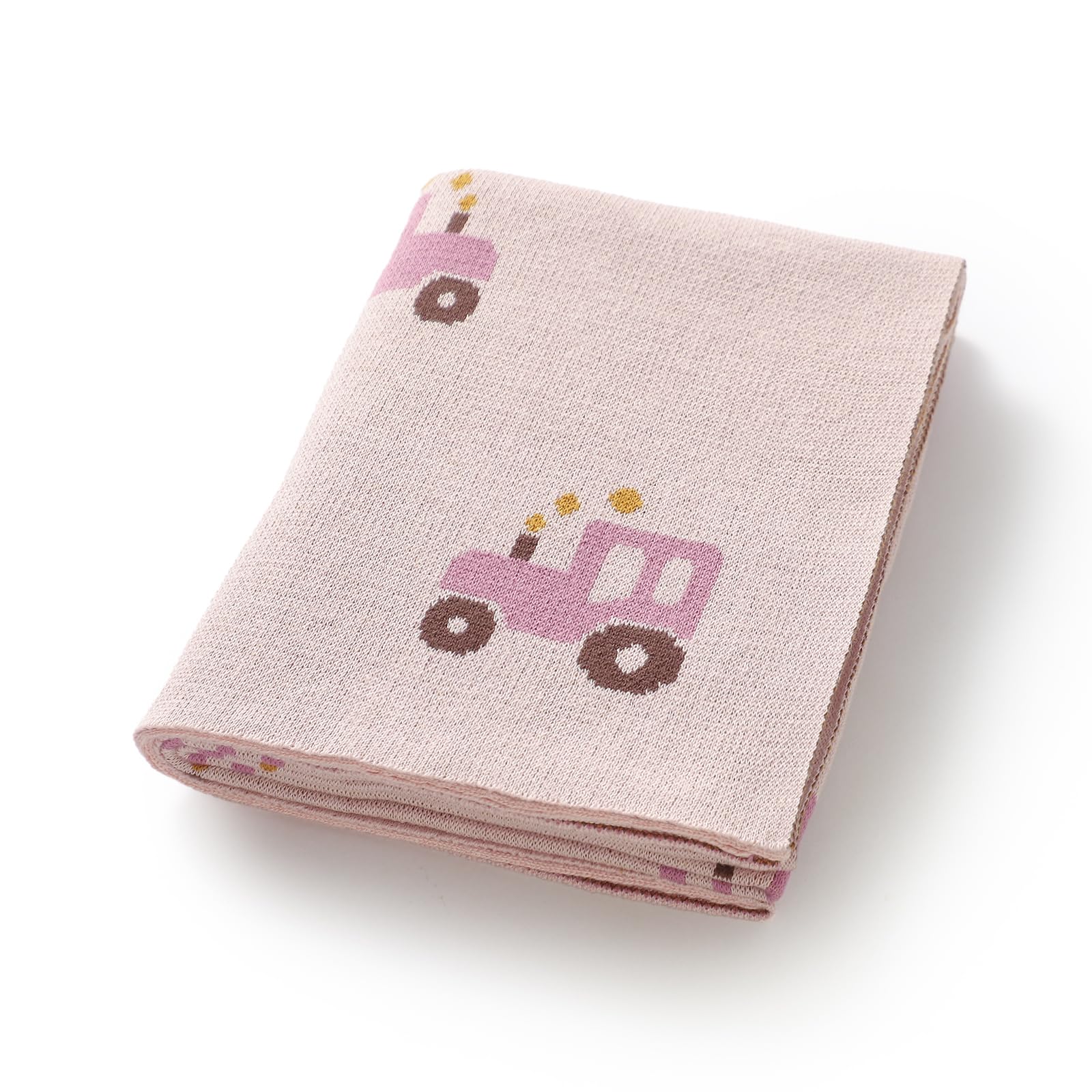 LAWKUL Organic Cotton Knitted Baby Blanket, Exquisite Car Jacquard, Soft Newborn Receiving Blanket for Infant Boy Girls Toddler (Pink)