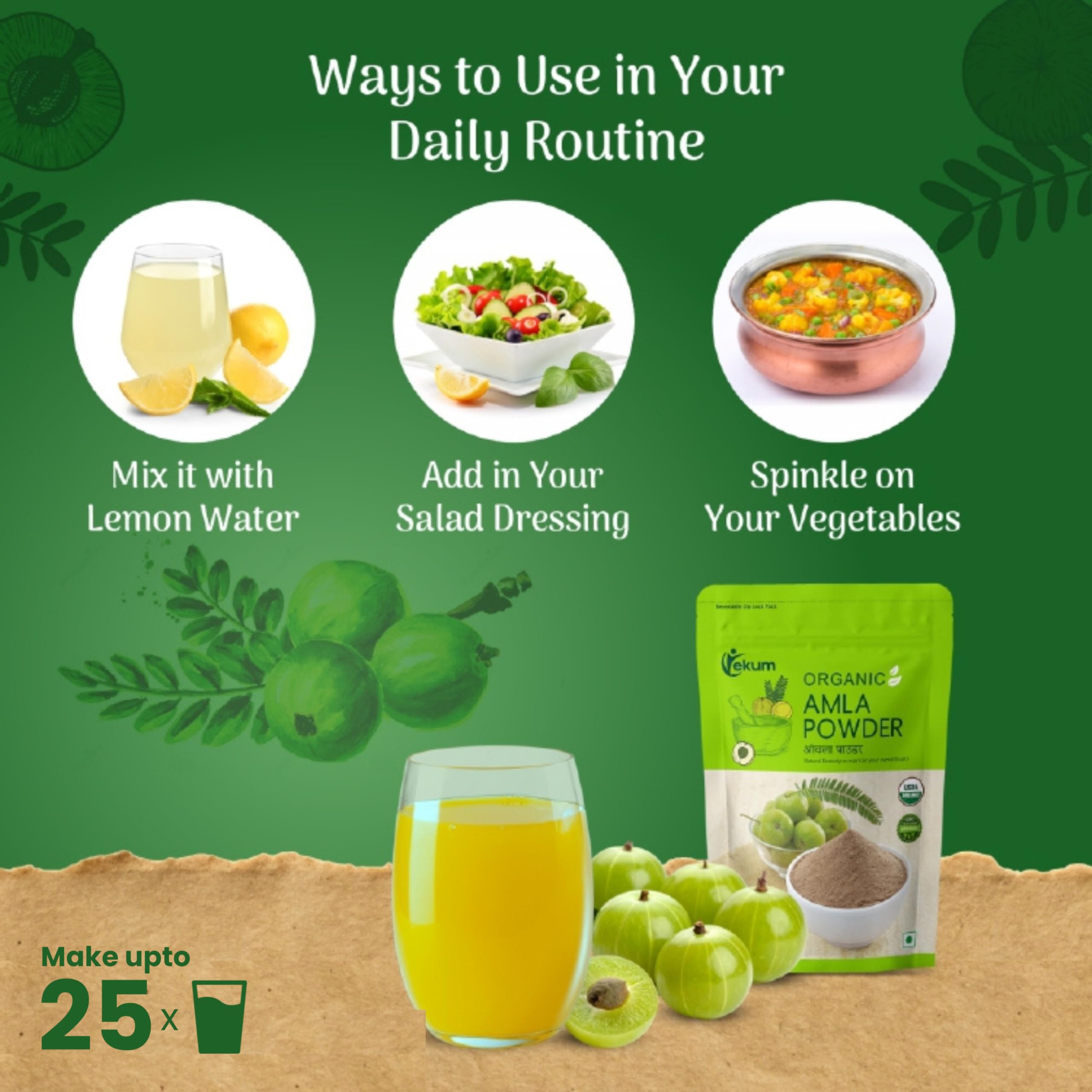 Ekum Organic Amla Powder | 100% Natural | Vitamin C | Hair and Skin | Improves Immunity | Certified Organic