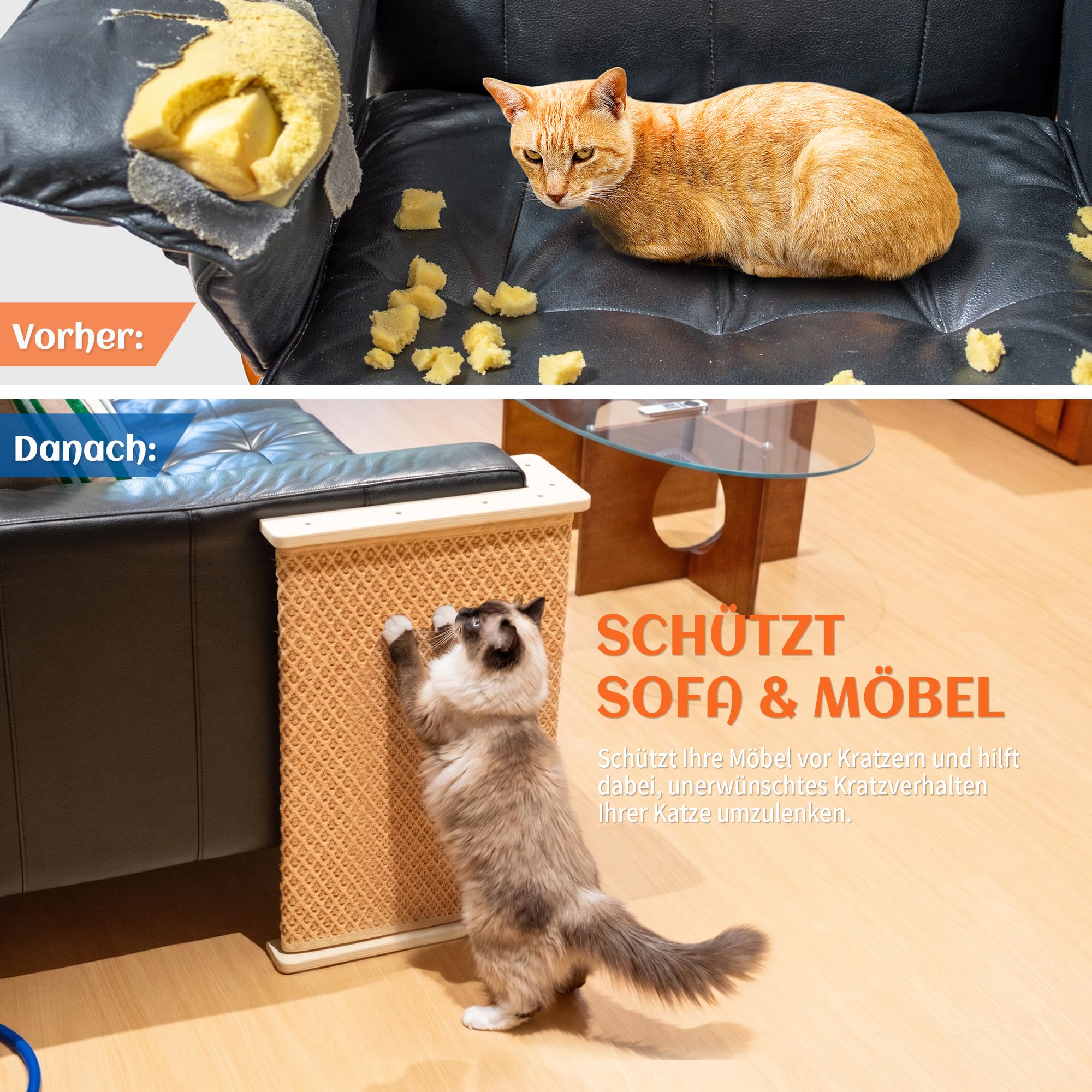 PETKARAY Katzen Kratzbrett Sofa Ecke Groß, 61 cm Sisal Kratzmatte, Erweiterter Kratzschutz für Couch & Möbel, Breiter Kratzschutz für Katzen, Möbelschutz Kratzbrett Indoor