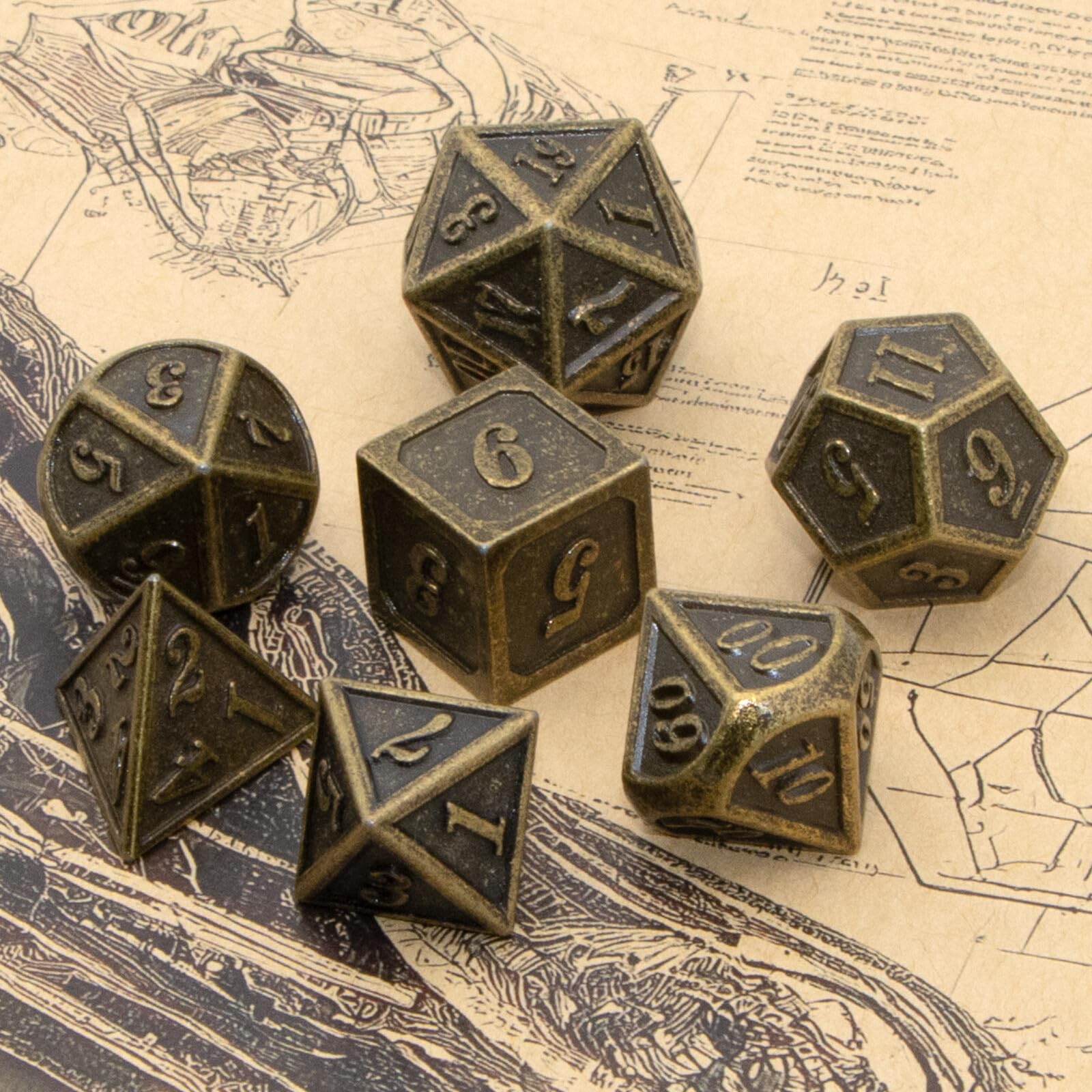 Set De 7 Dés Métalliques Pour D&D - D4, D6, D8, D10, D12, D20 Avec Sac - 2