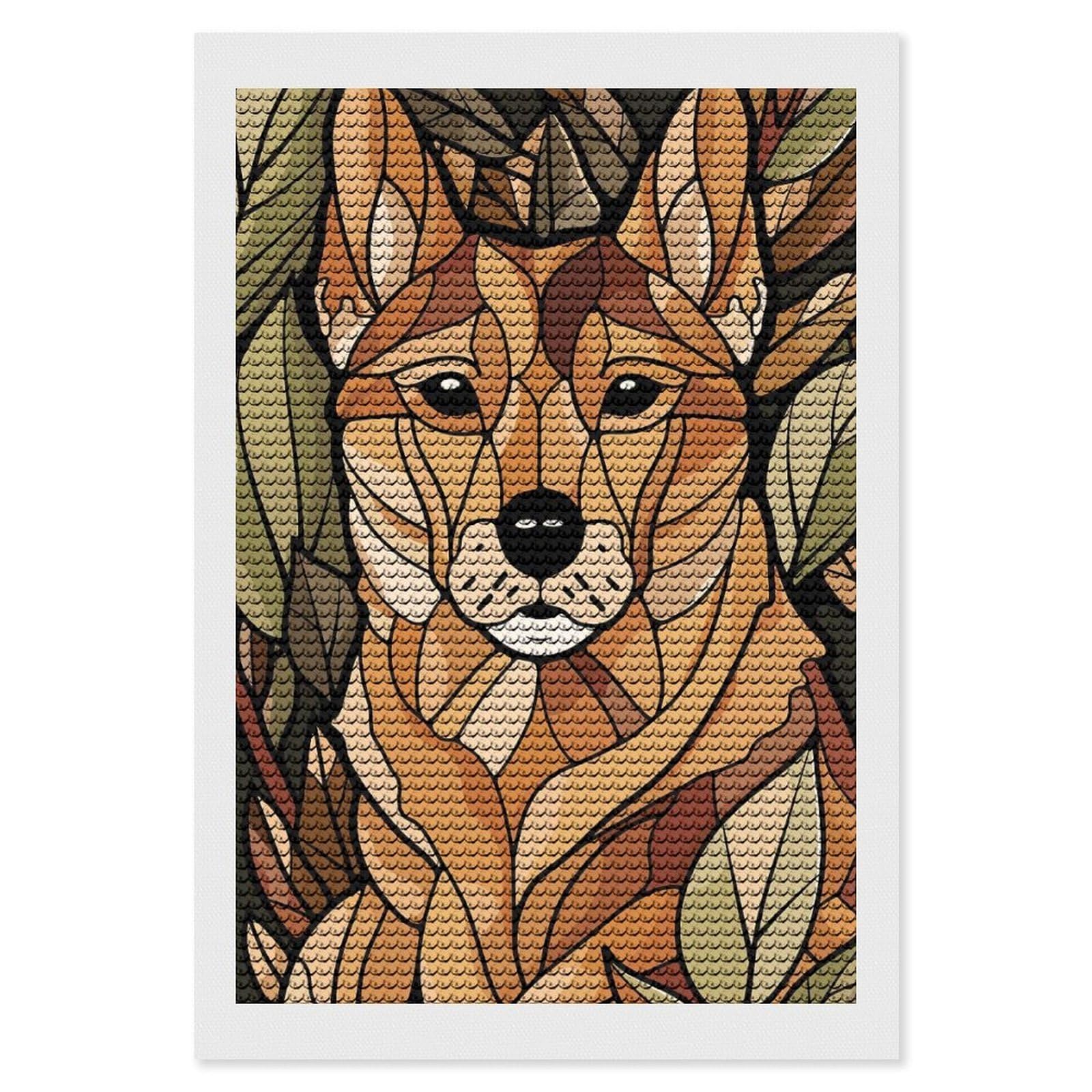 Junmoney Stylized Dog Portrait with Leaves Diamond Art Canvas 8"x12", for Adults, Printed Canvas, Home Wall Decor, Gift Idea, Mindful Craft Activity