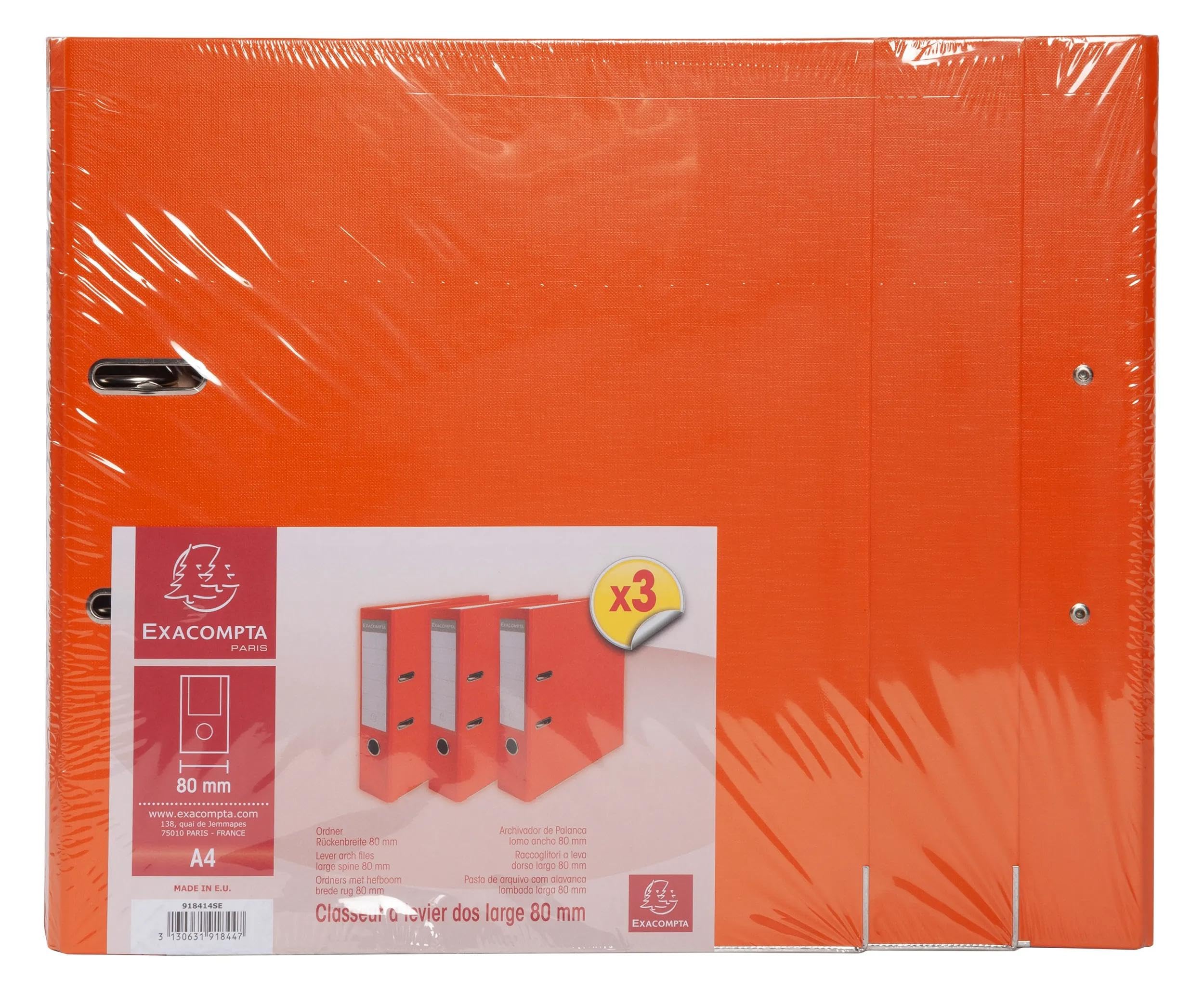 Exacompta - Réf. 918414SE - Carton de 4 lots de 3 classeurs à levier - Dos 75mm - Avec étiquette - A4 - Dimensions 31,8x28,5 cm - Extérieur en polypropylène/intérieur en papier - Orange