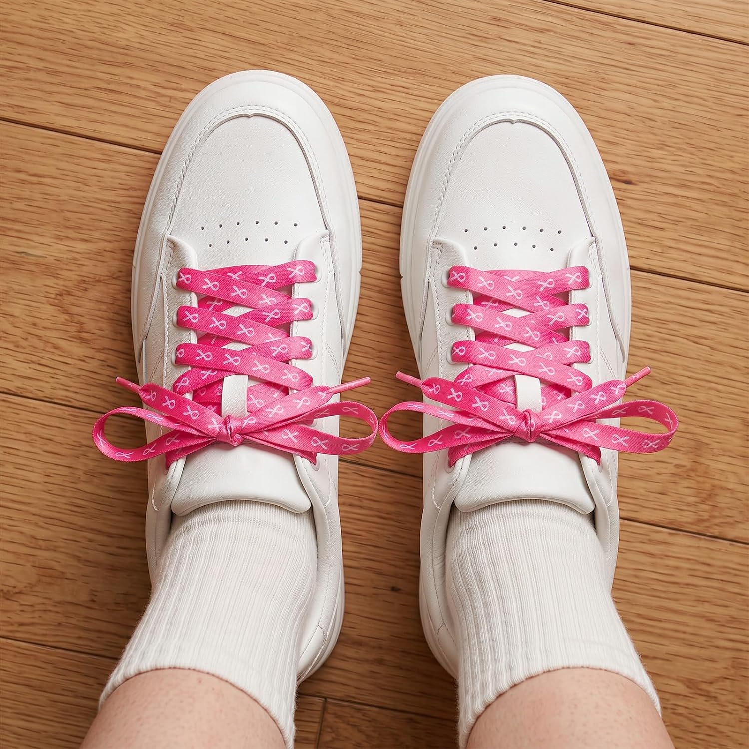 Qchengsan Breast Cancer Awareness Shoelaces,Pink Ribbon Shoe Laces for Sneakers,Shoe Strings for Football Runners Sneakers image 4